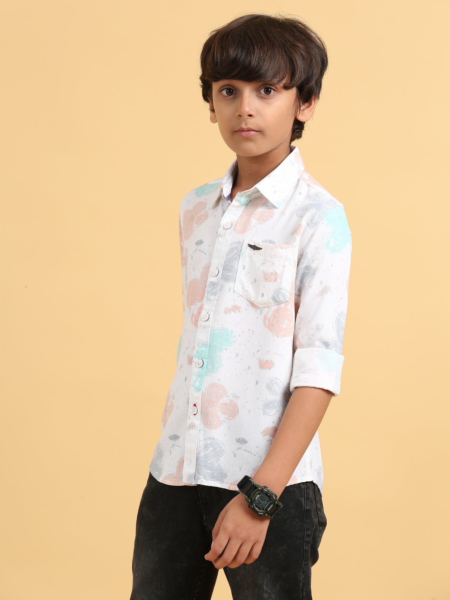 Peach Grey Rayon Printed Shirt