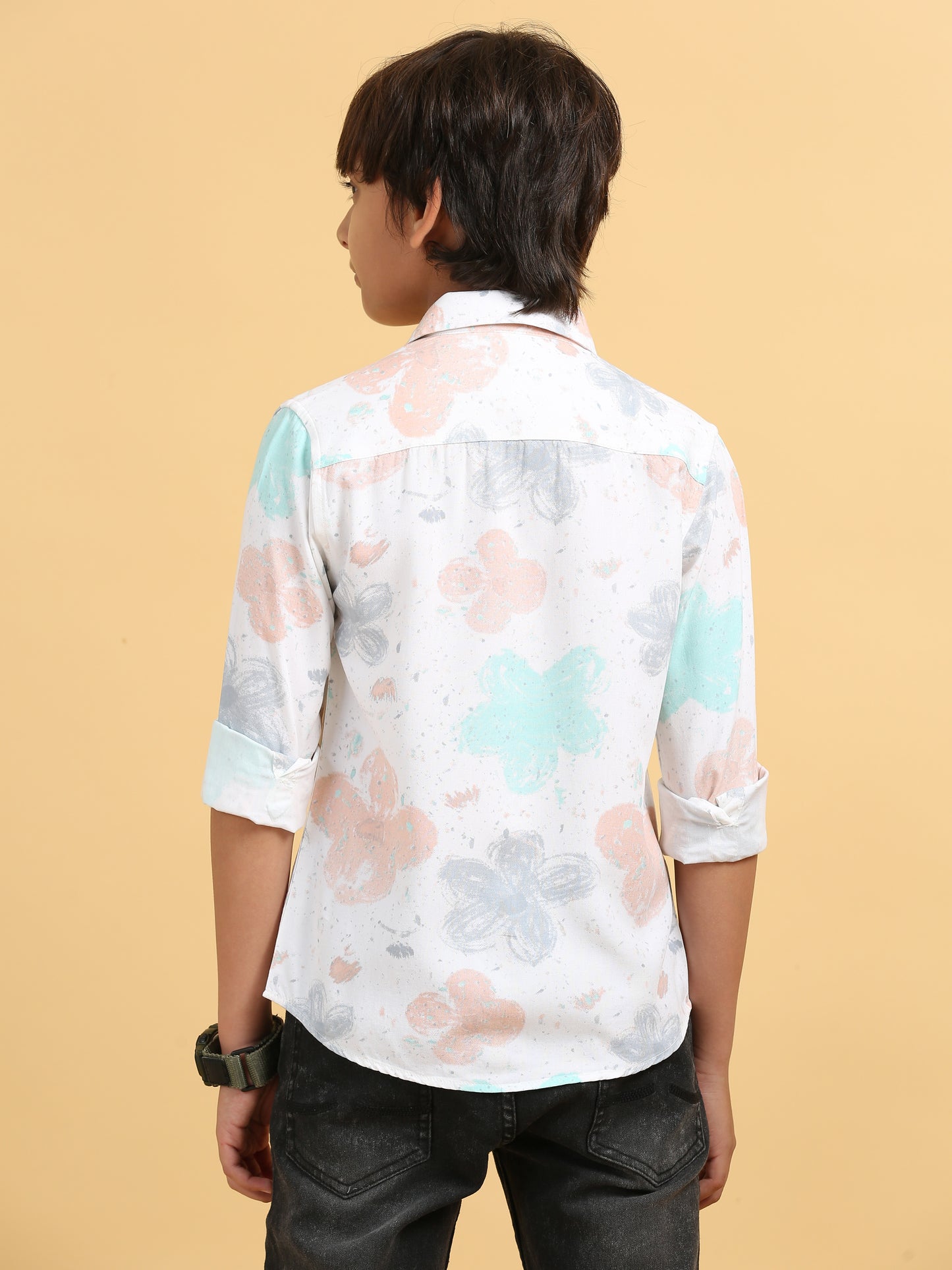 Peach Grey Rayon Printed Shirt