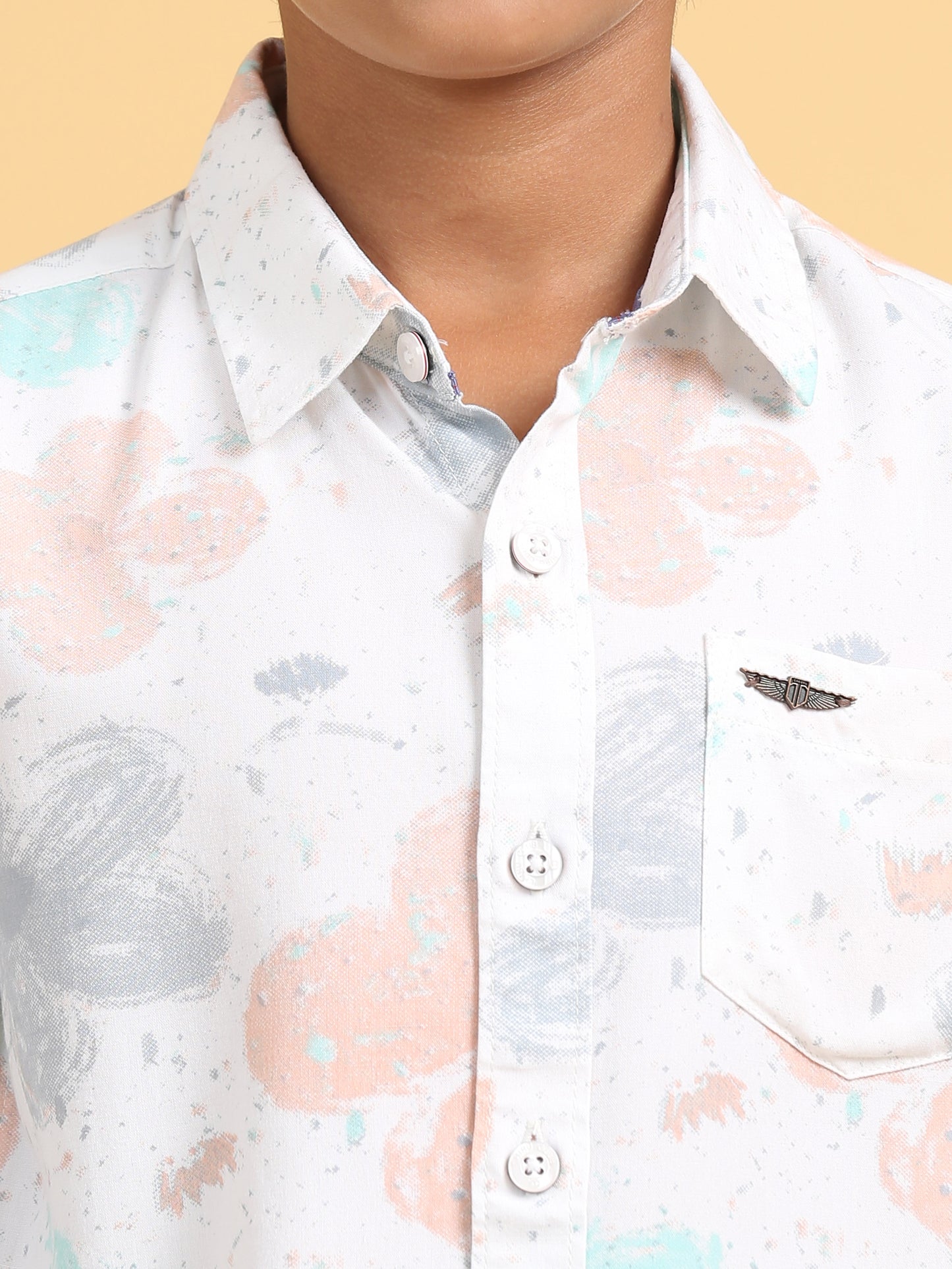 Peach Grey Rayon Printed Shirt