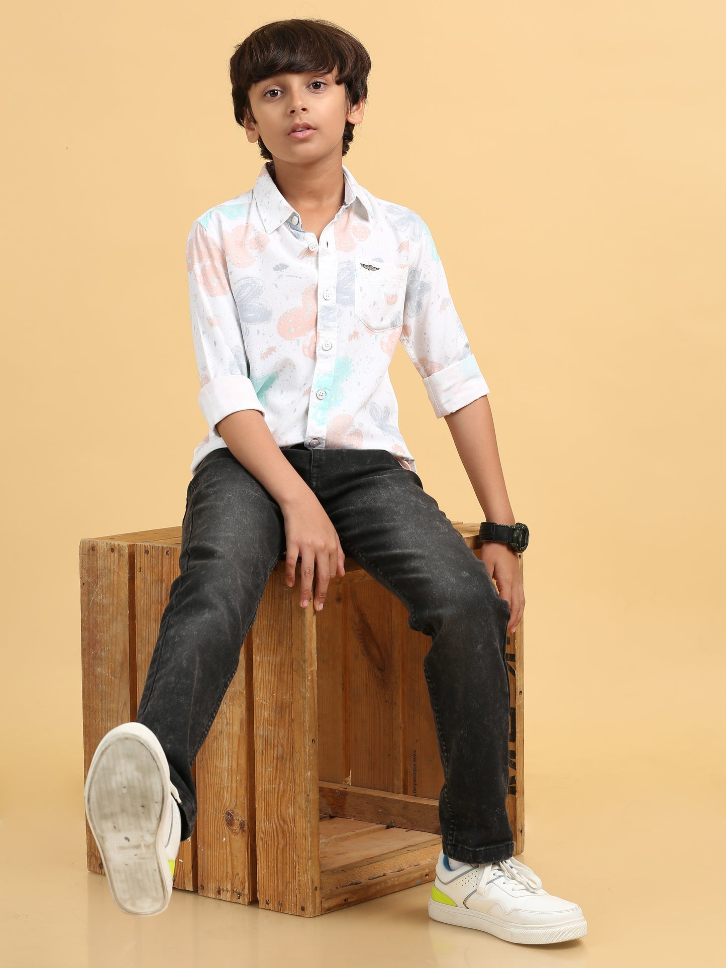 Peach Grey Rayon Printed Shirt