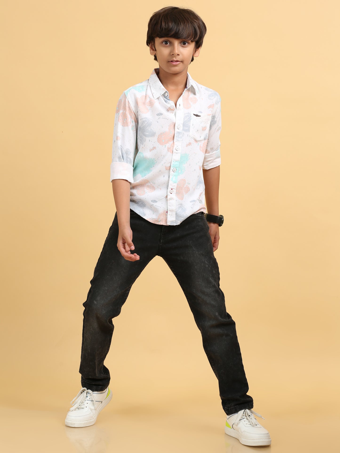 Peach Grey Rayon Printed Shirt