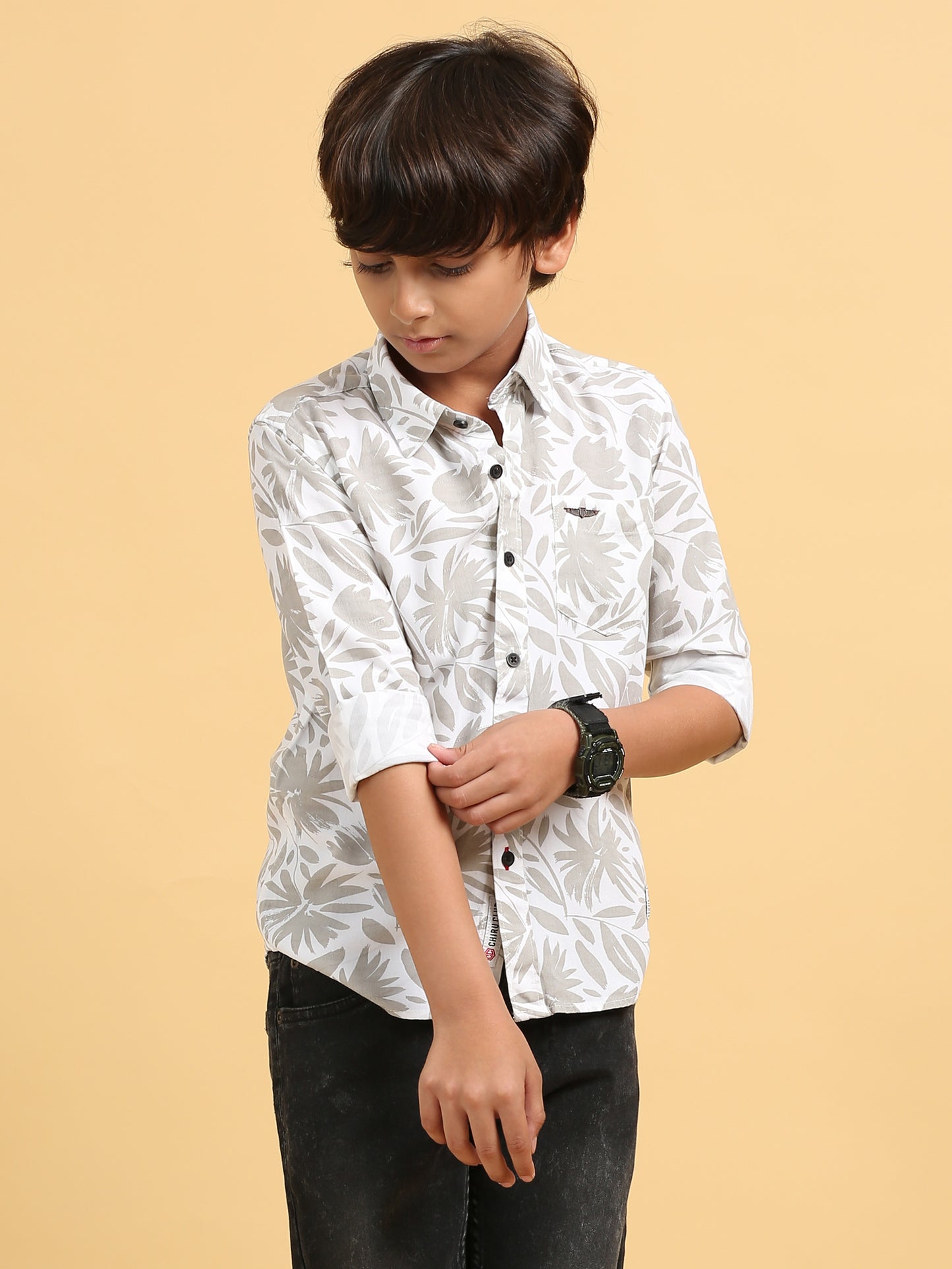 Ash Brown Rayon Printed Shirt