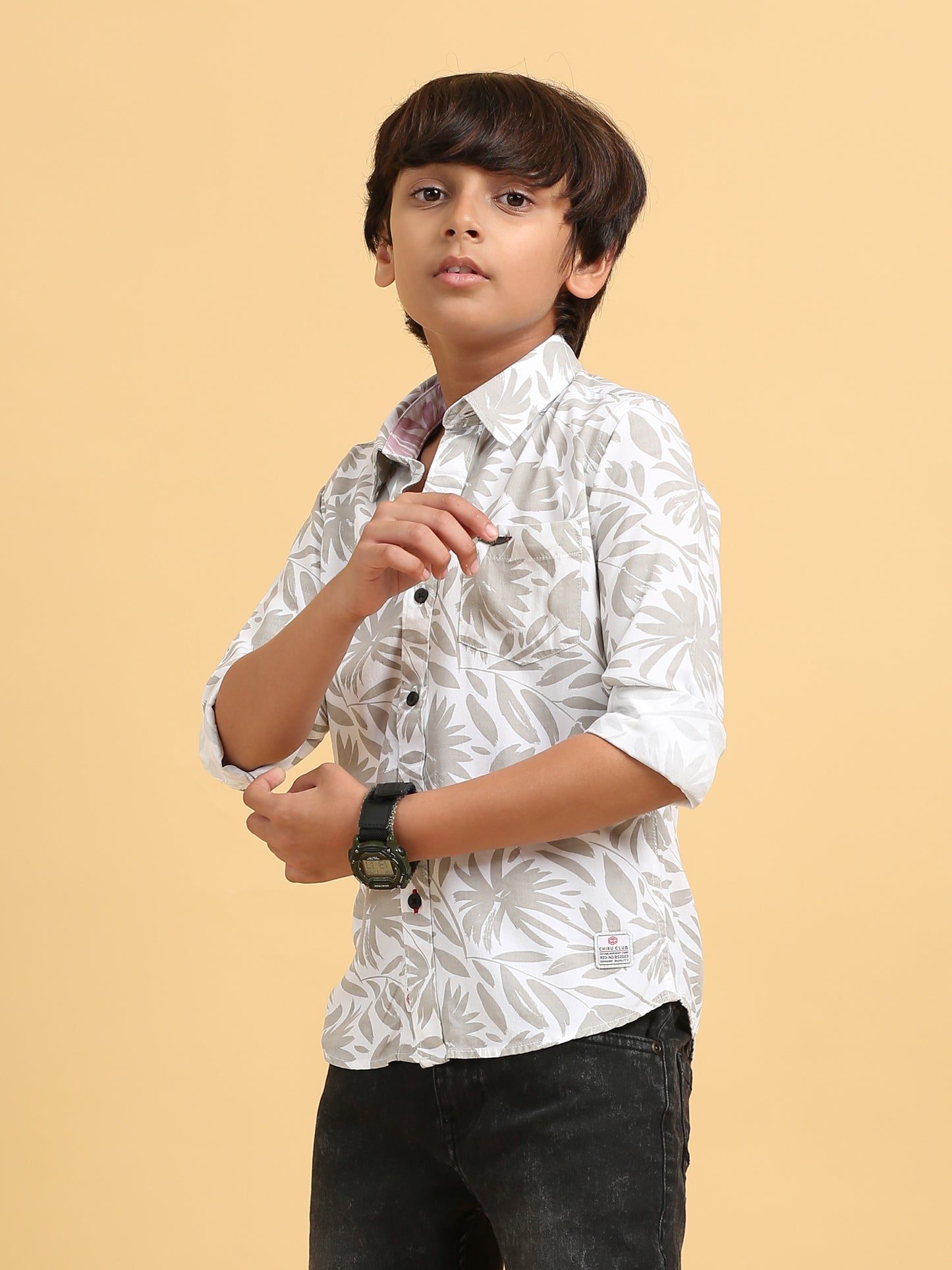 Ash Brown Rayon Printed Shirt