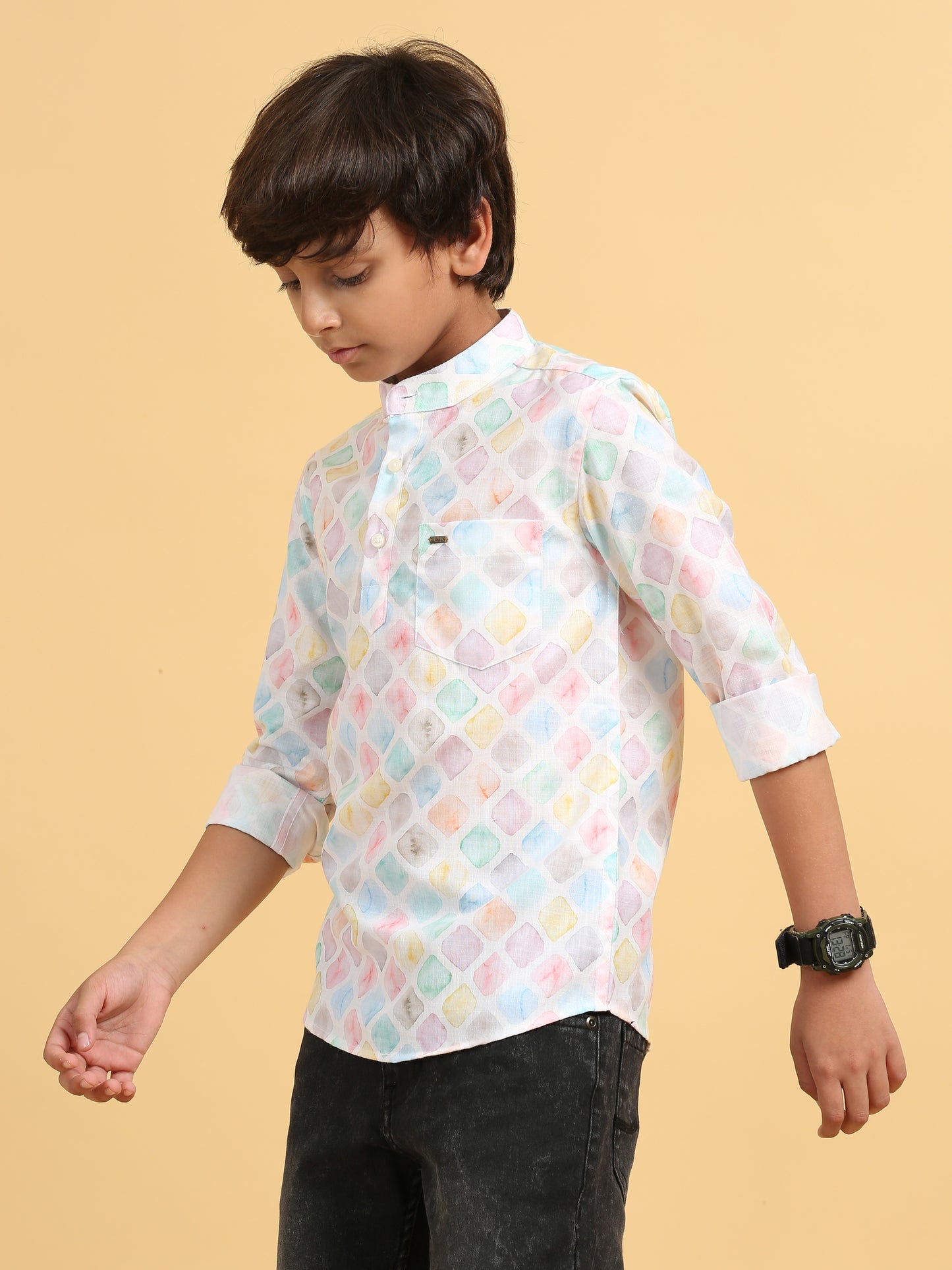 Pastel Multi Color Rayon Digital Printed Short Kurta