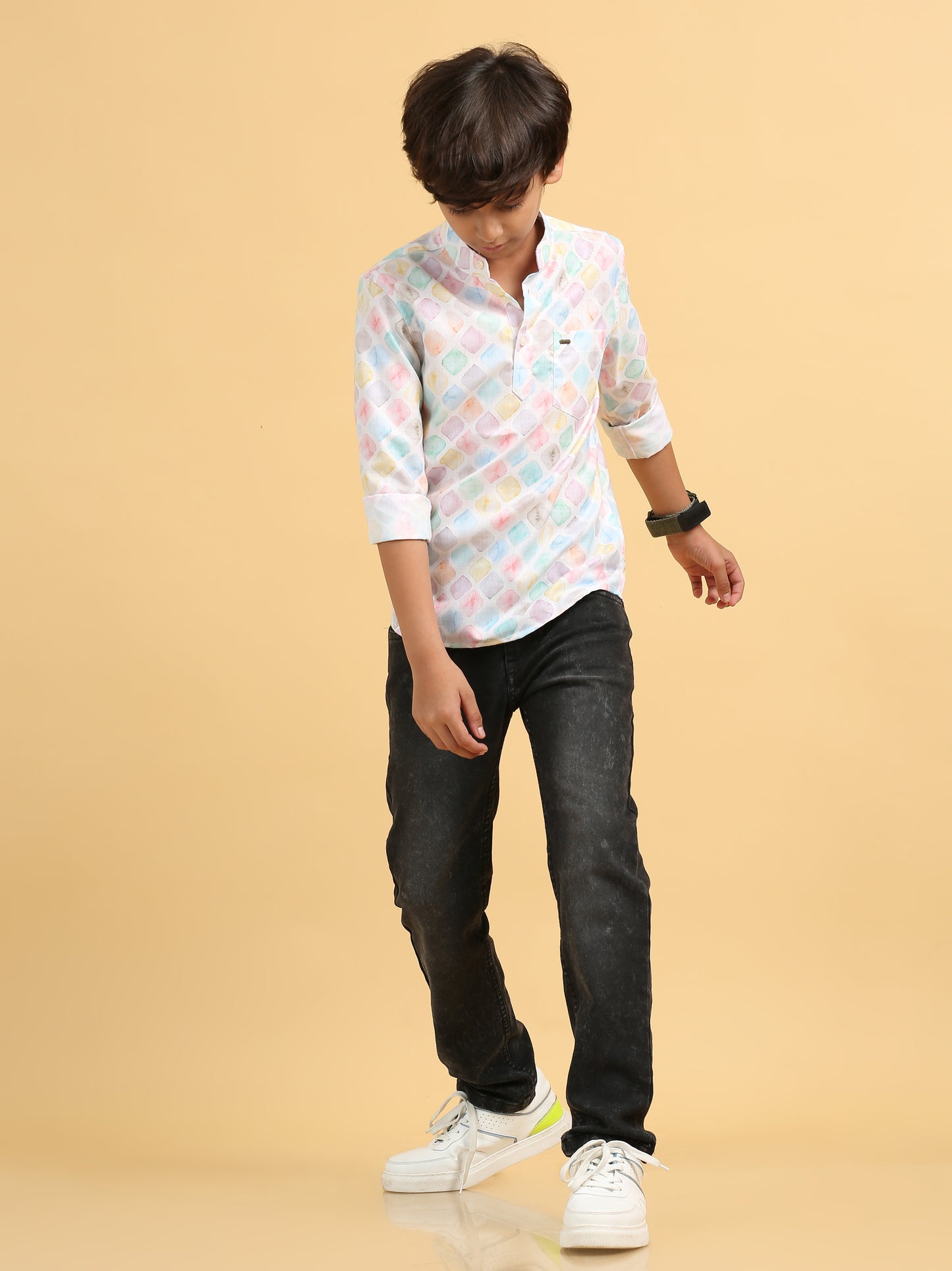 Pastel Multi Color Rayon Digital Printed Short Kurta