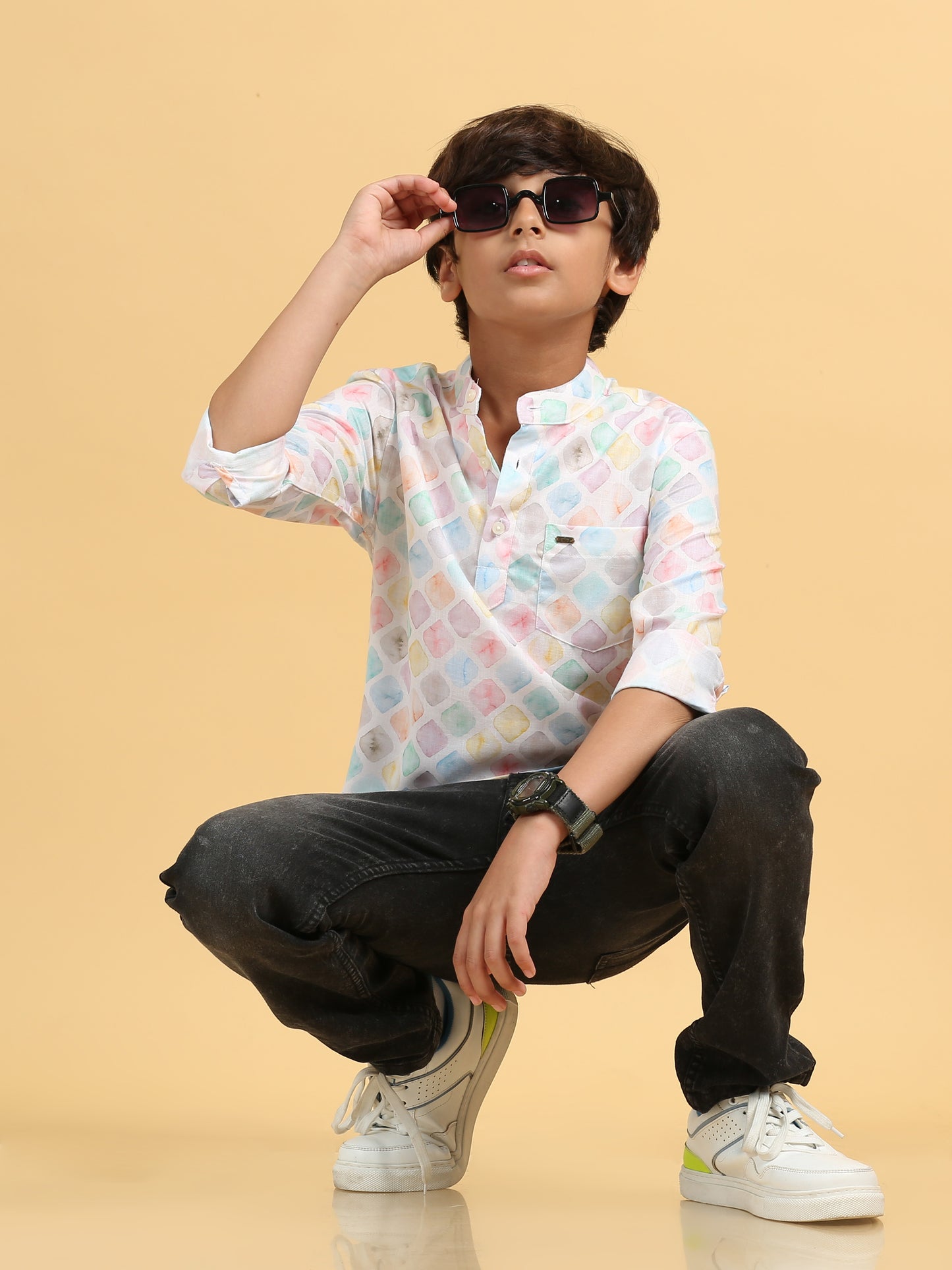 Pastel Multi Color Rayon Digital Printed Short Kurta