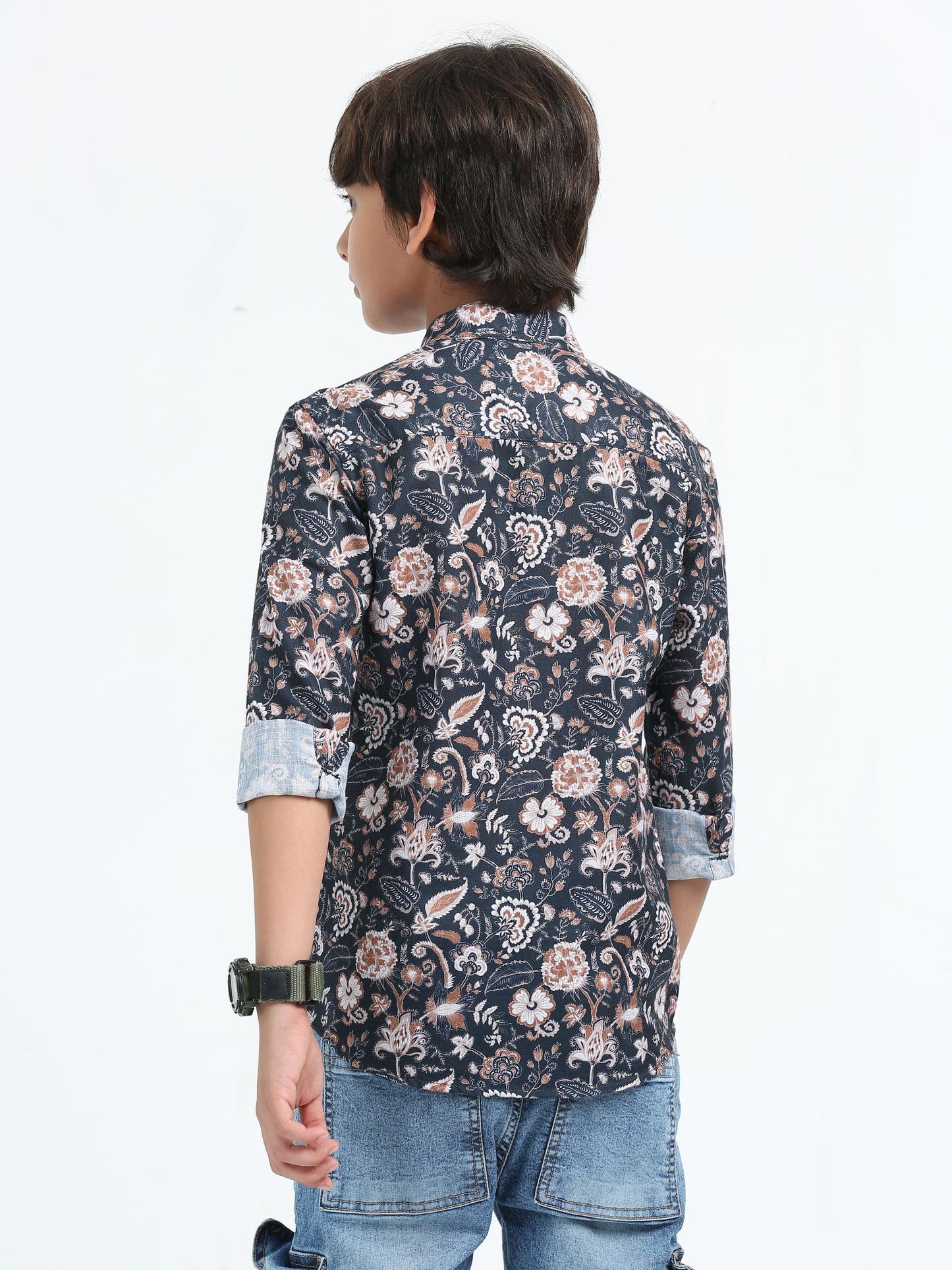 Navy Blue Rayon Digital Printed Short Kurta