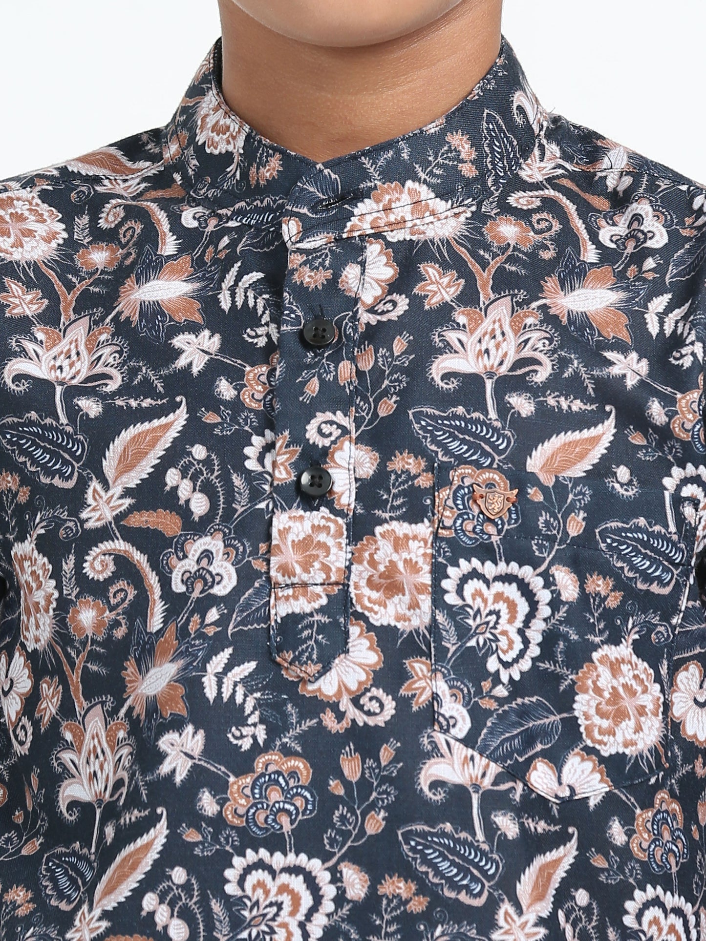 Navy Blue Rayon Digital Printed Short Kurta