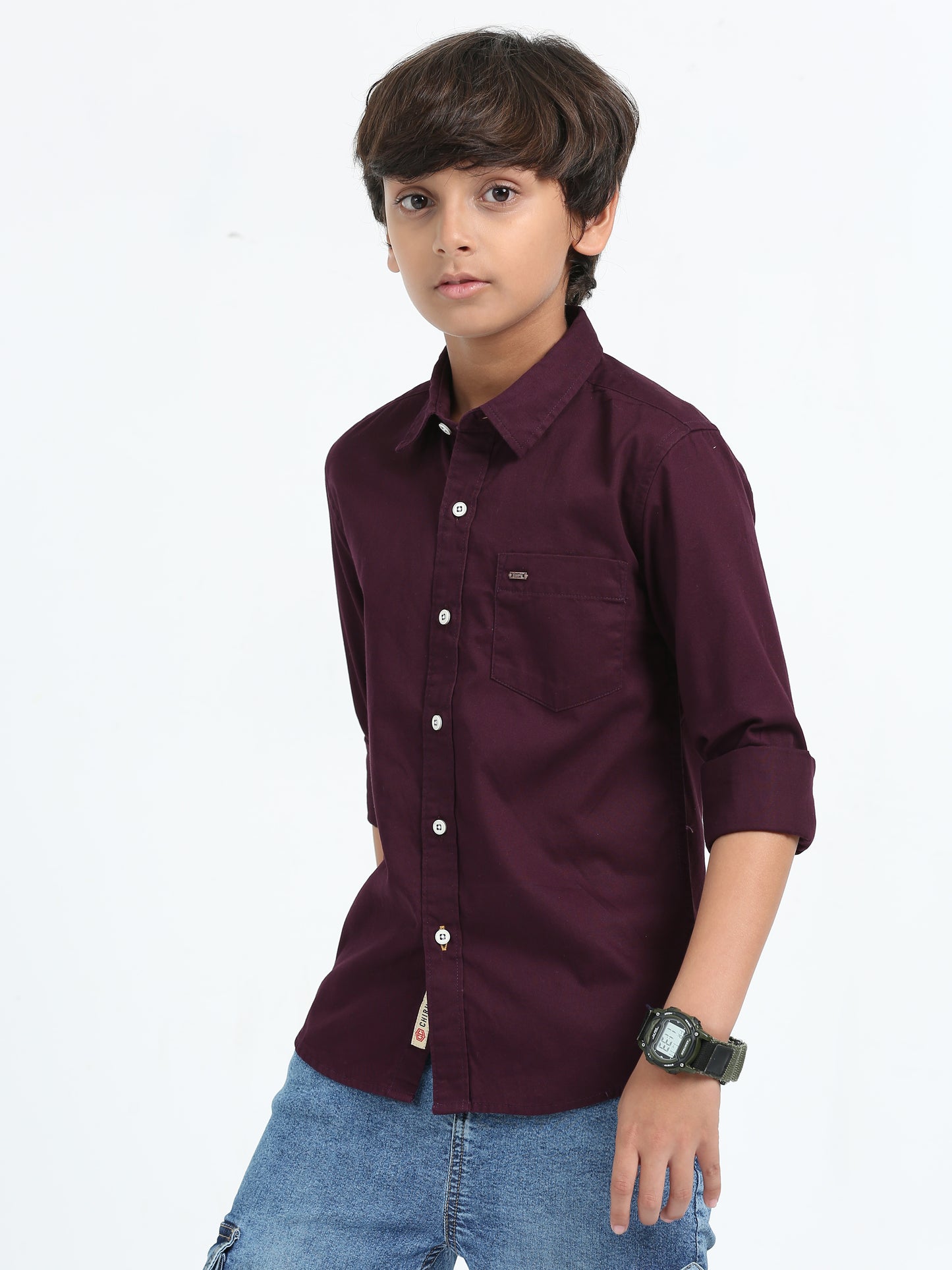 Wine Twill Leather Finish Shirt