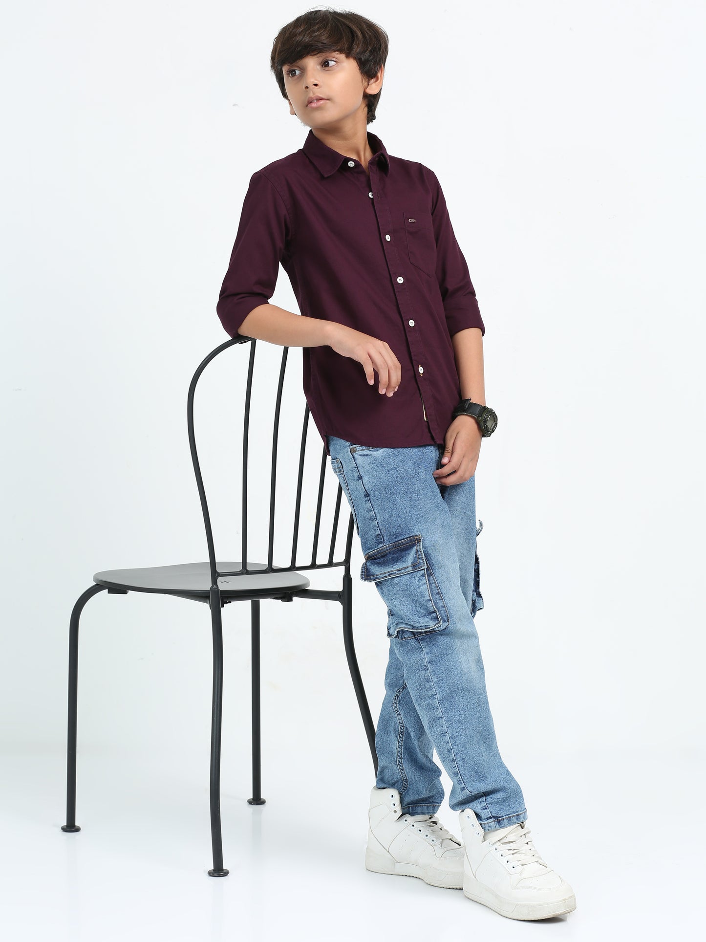 Wine Twill Leather Finish Shirt