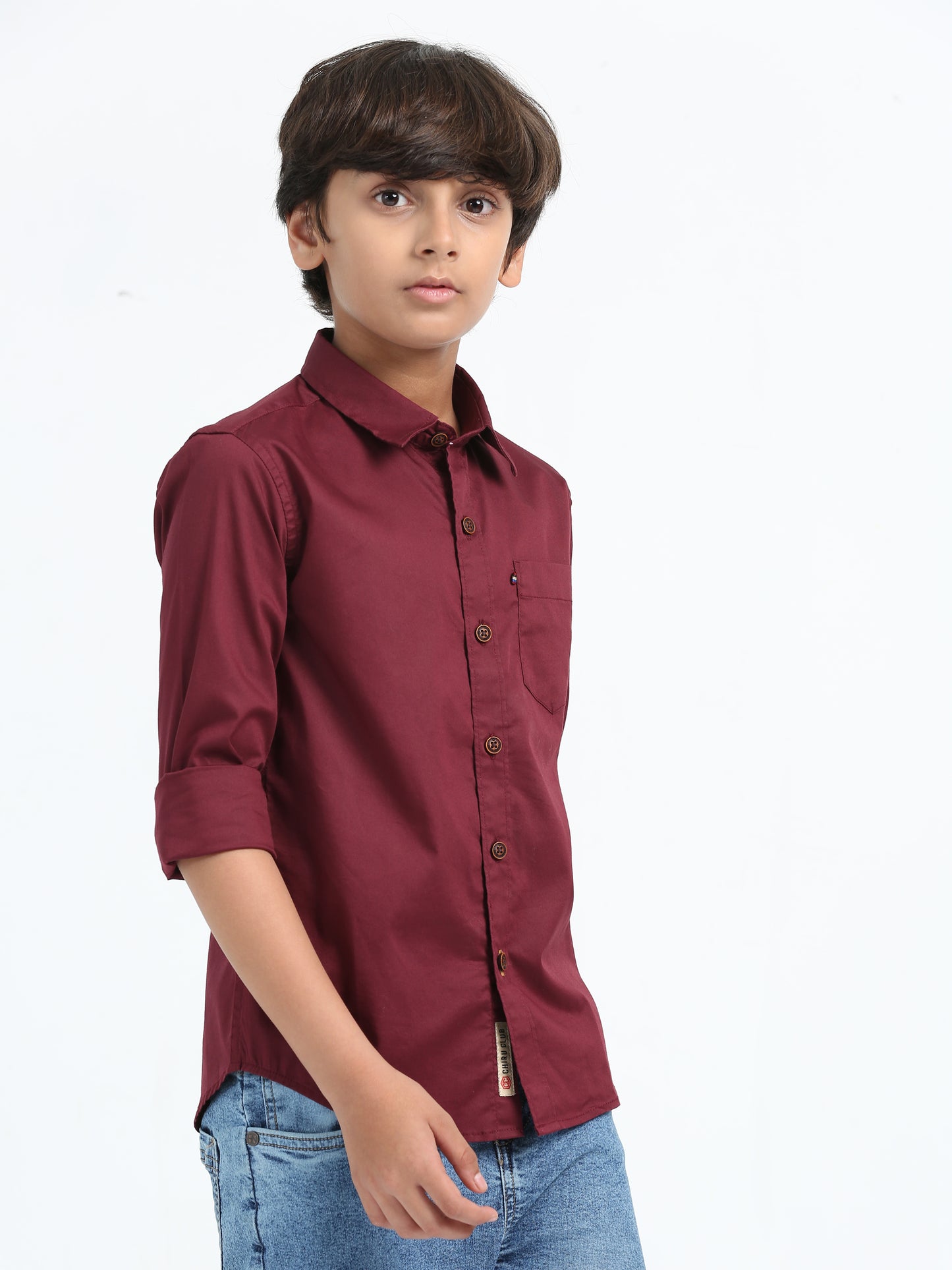 Maroon Poplin Lycra Solid Shirt