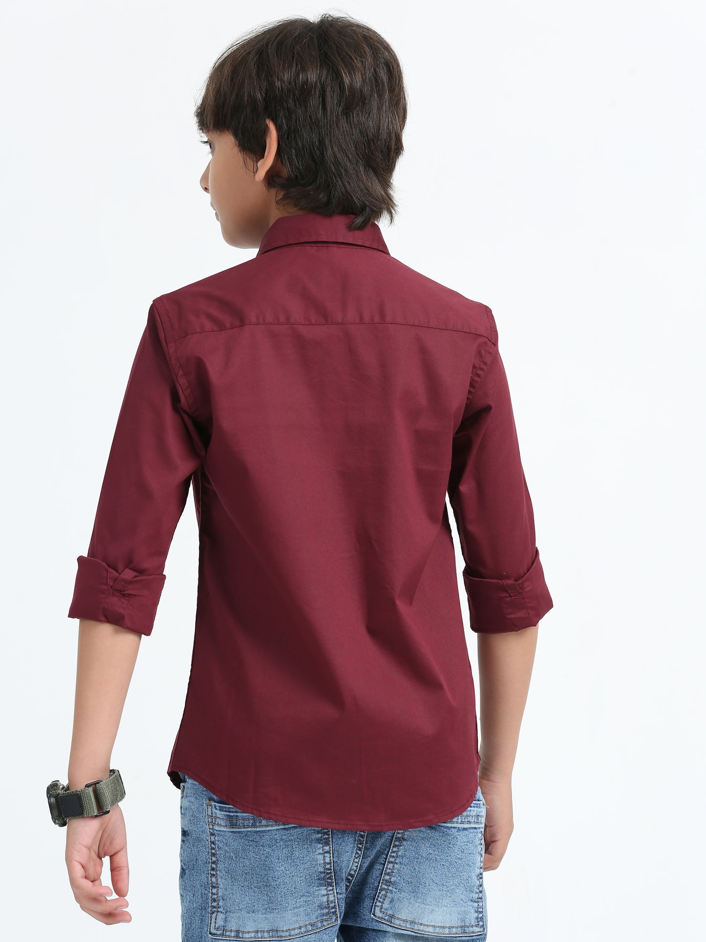 Maroon Poplin Lycra Solid Shirt
