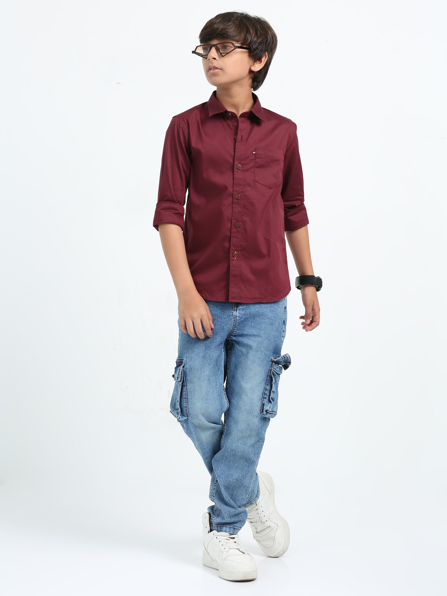 Maroon Poplin Lycra Solid Shirt