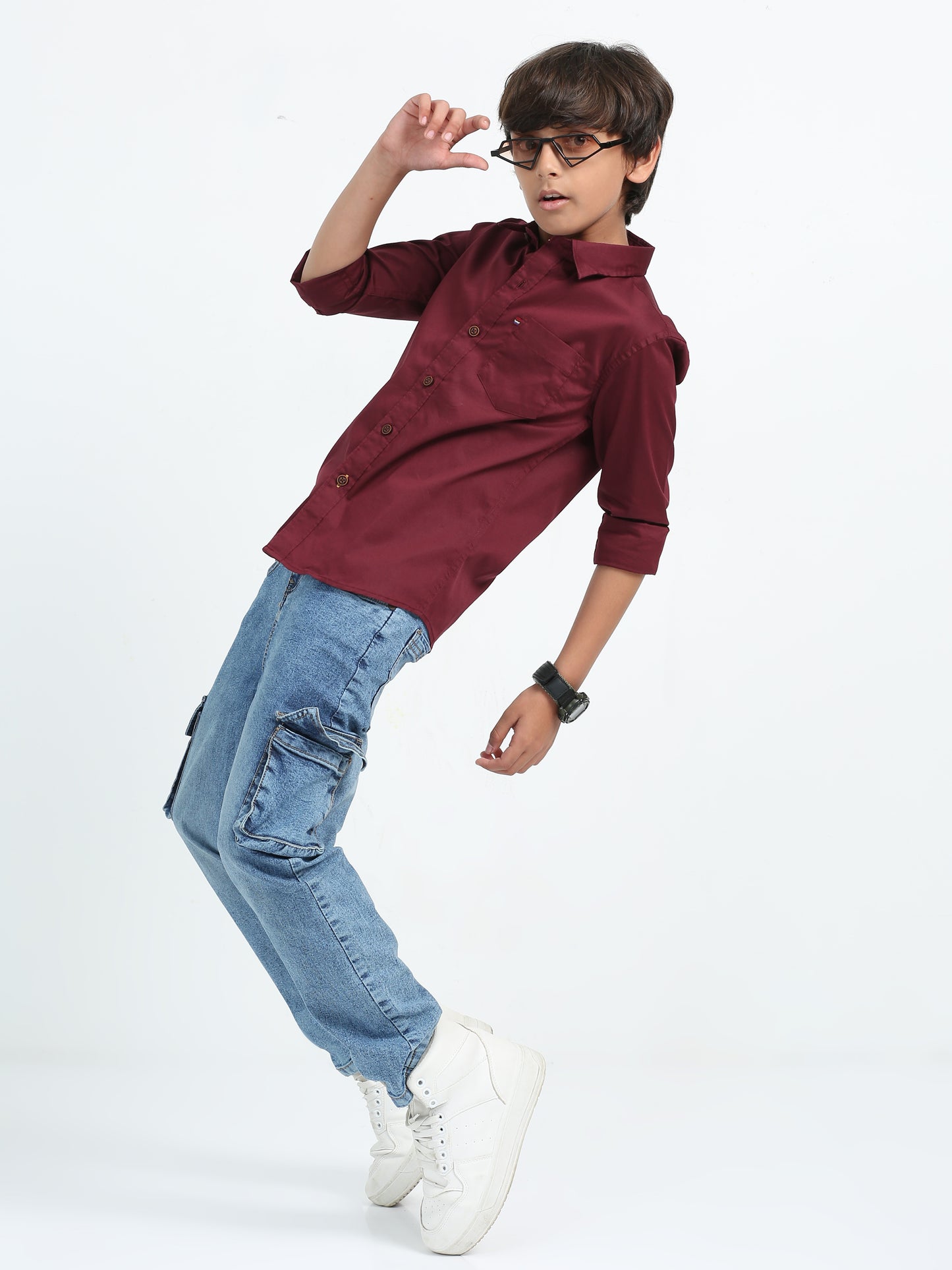 Maroon Poplin Lycra Solid Shirt