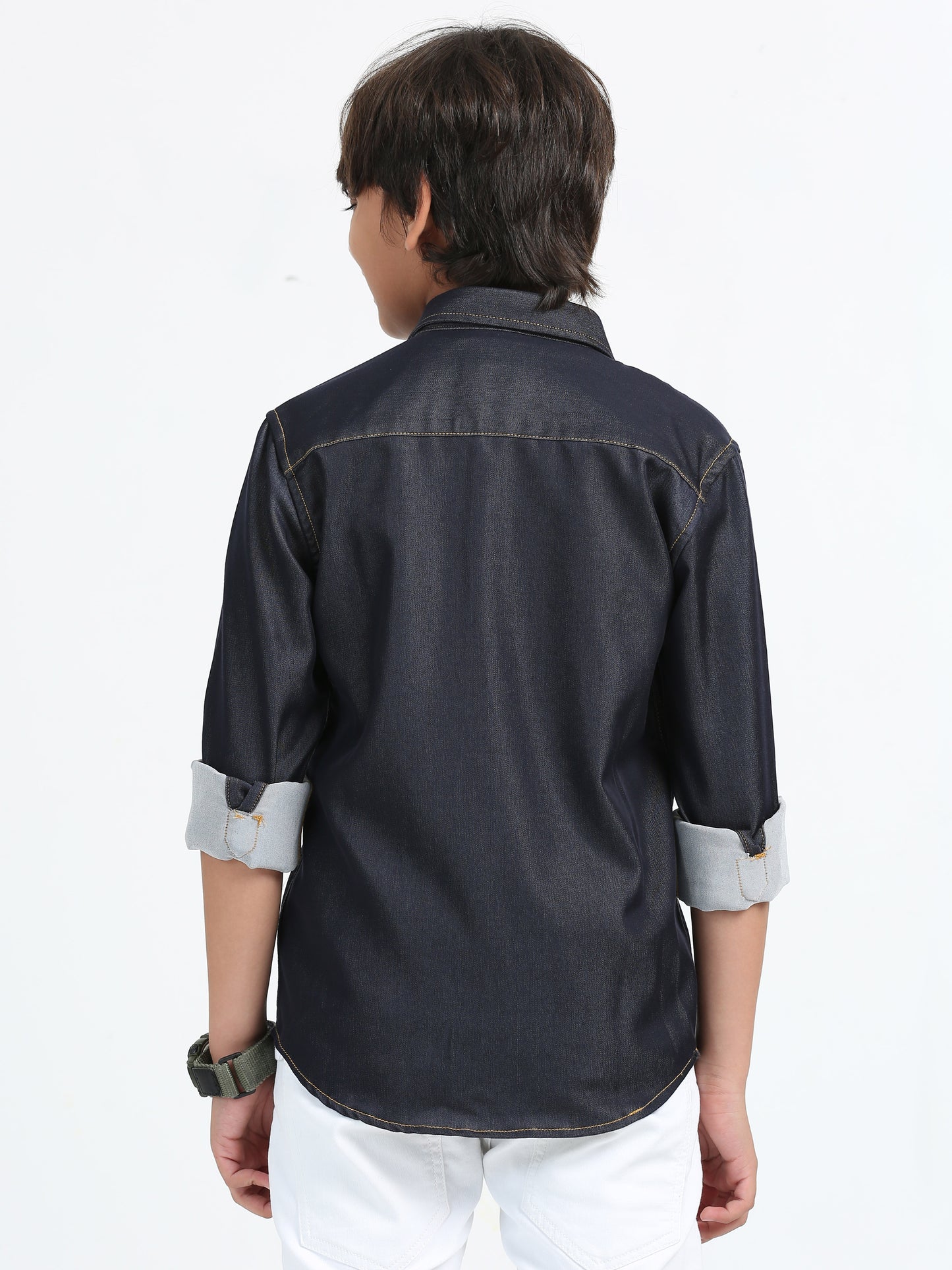 Grey Denim Lycra Solid Shirt