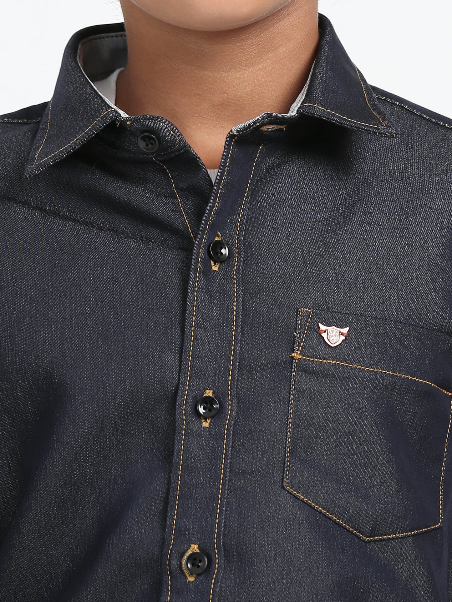 Grey Denim Lycra Solid Shirt