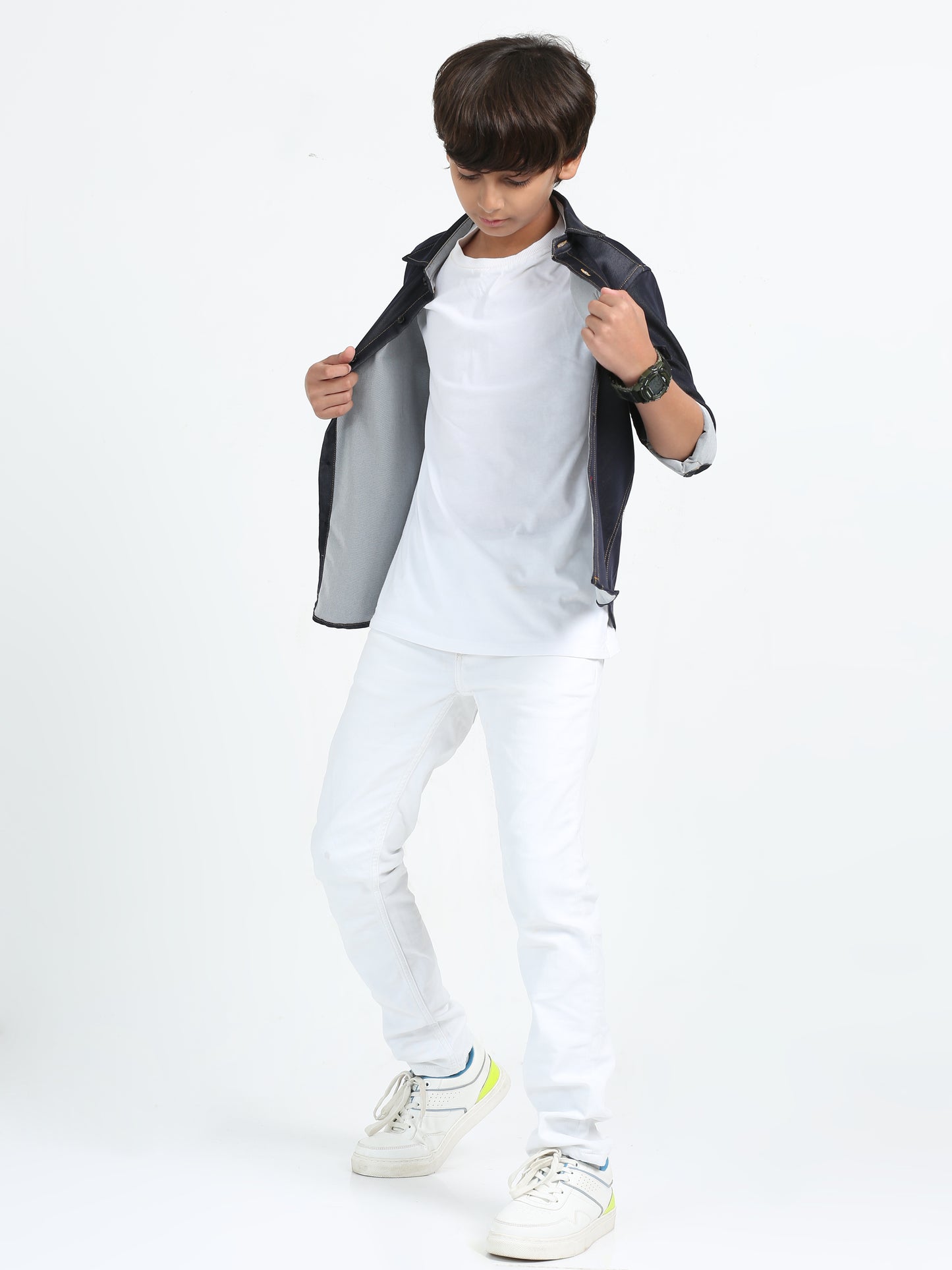 Grey Denim Lycra Solid Shirt