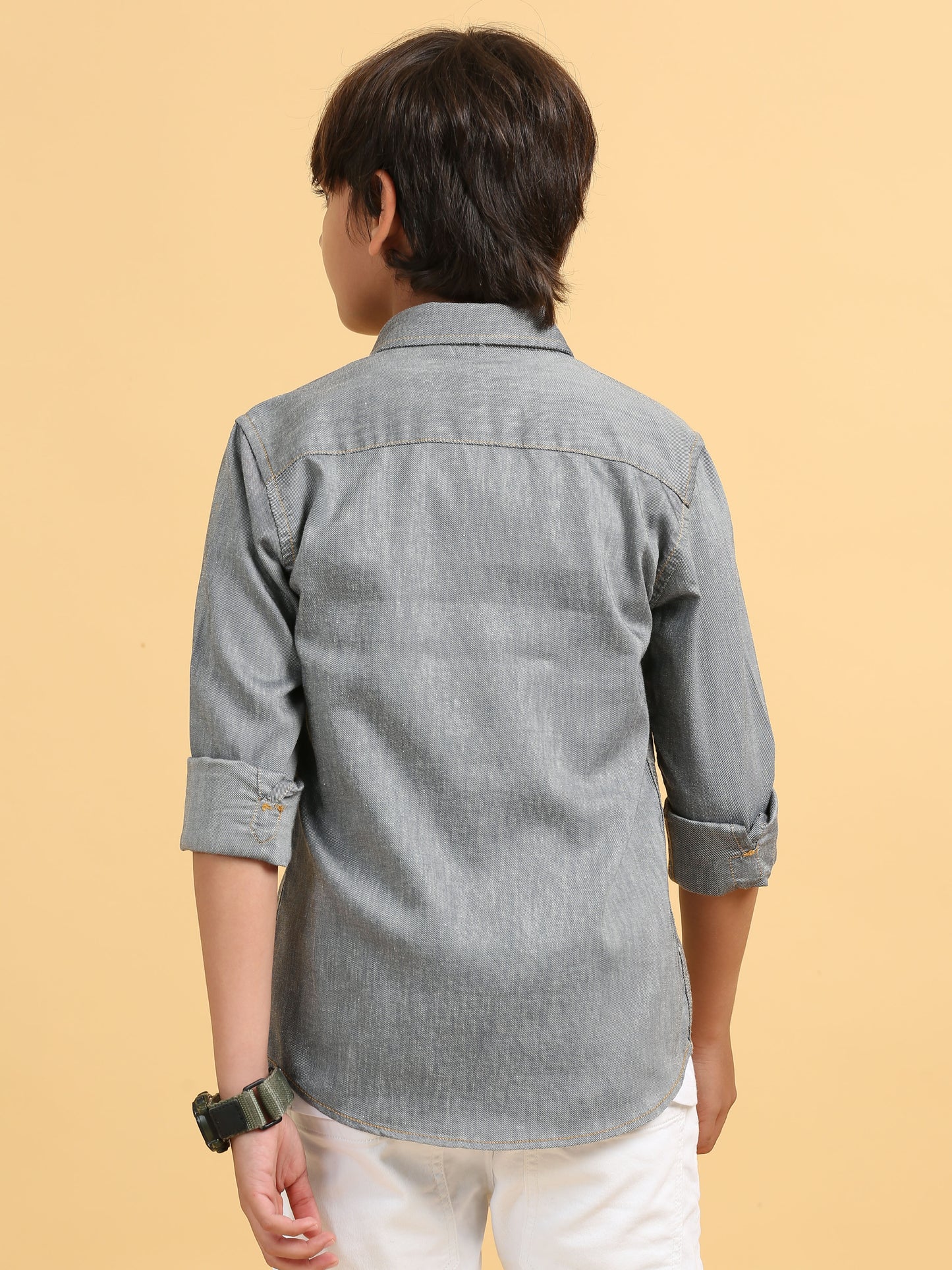 Ash Grey Denim Lycra Solid Shirt