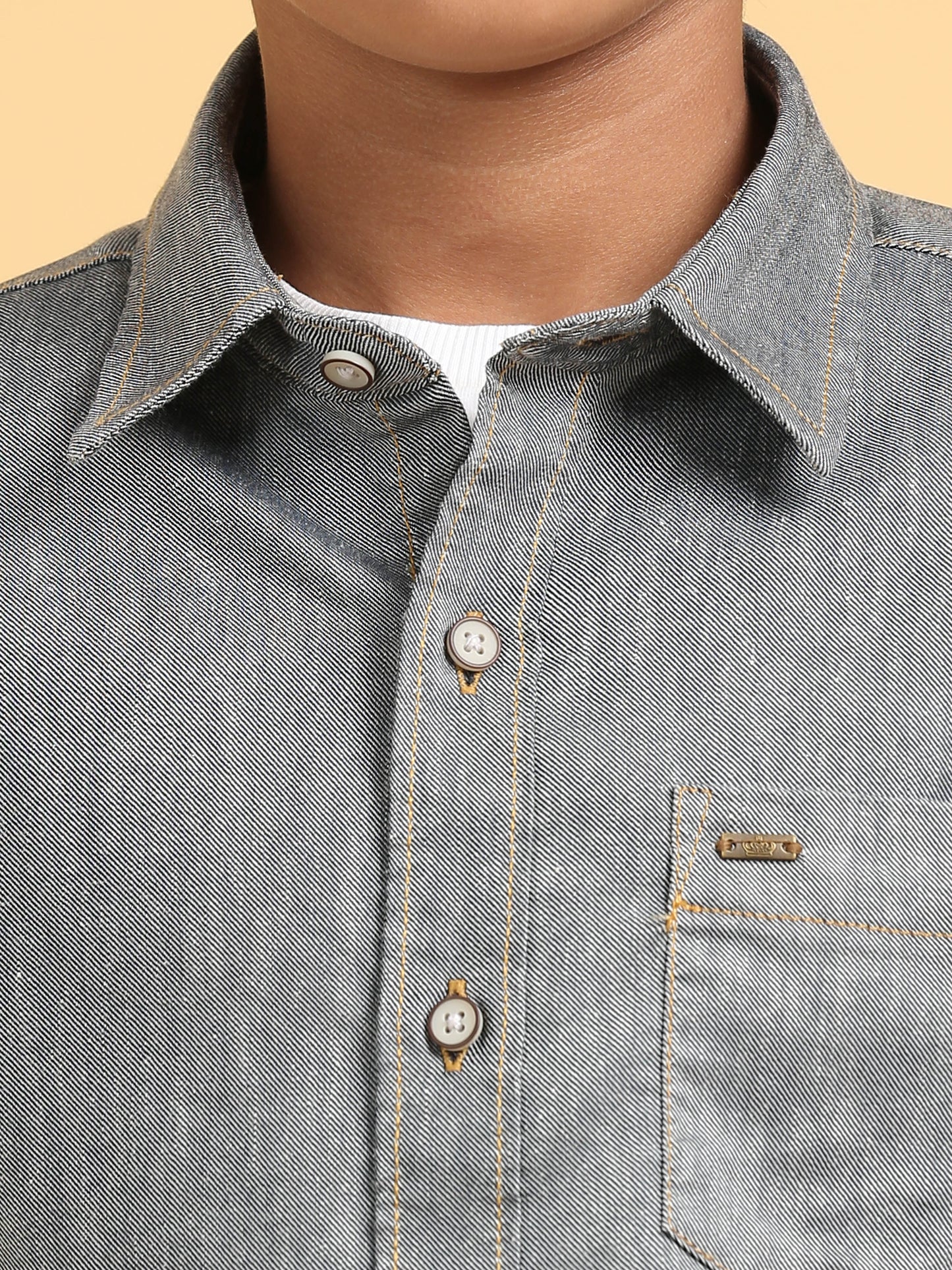 Ash Grey Denim Lycra Solid Shirt