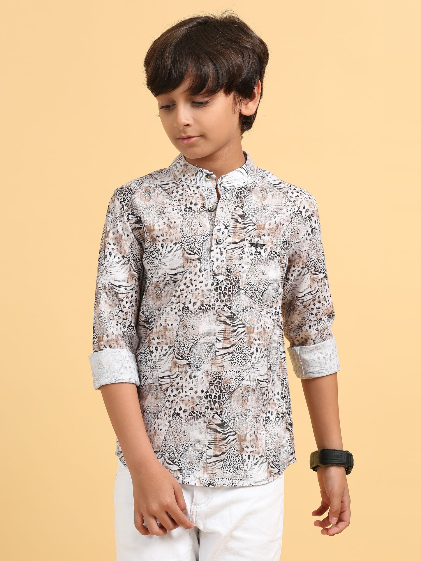 Black and Brown Rayon Digital Printed Short Kurta