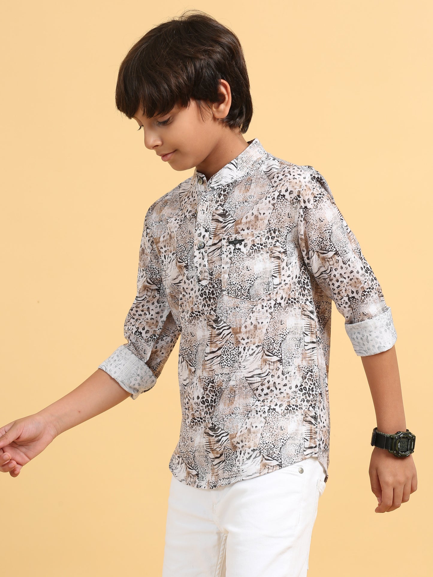 Black and Brown Rayon Digital Printed Short Kurta