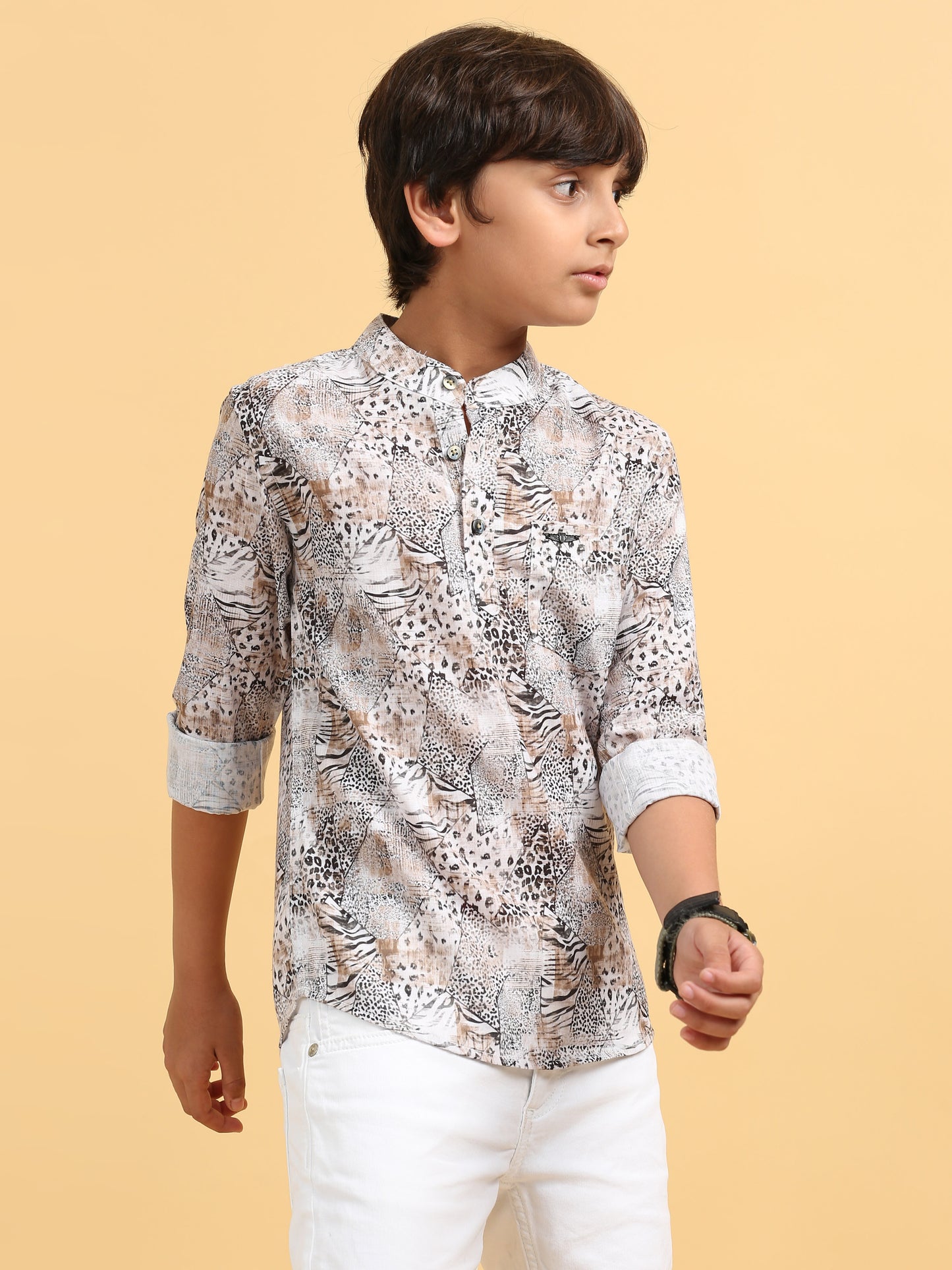 Black and Brown Rayon Digital Printed Short Kurta