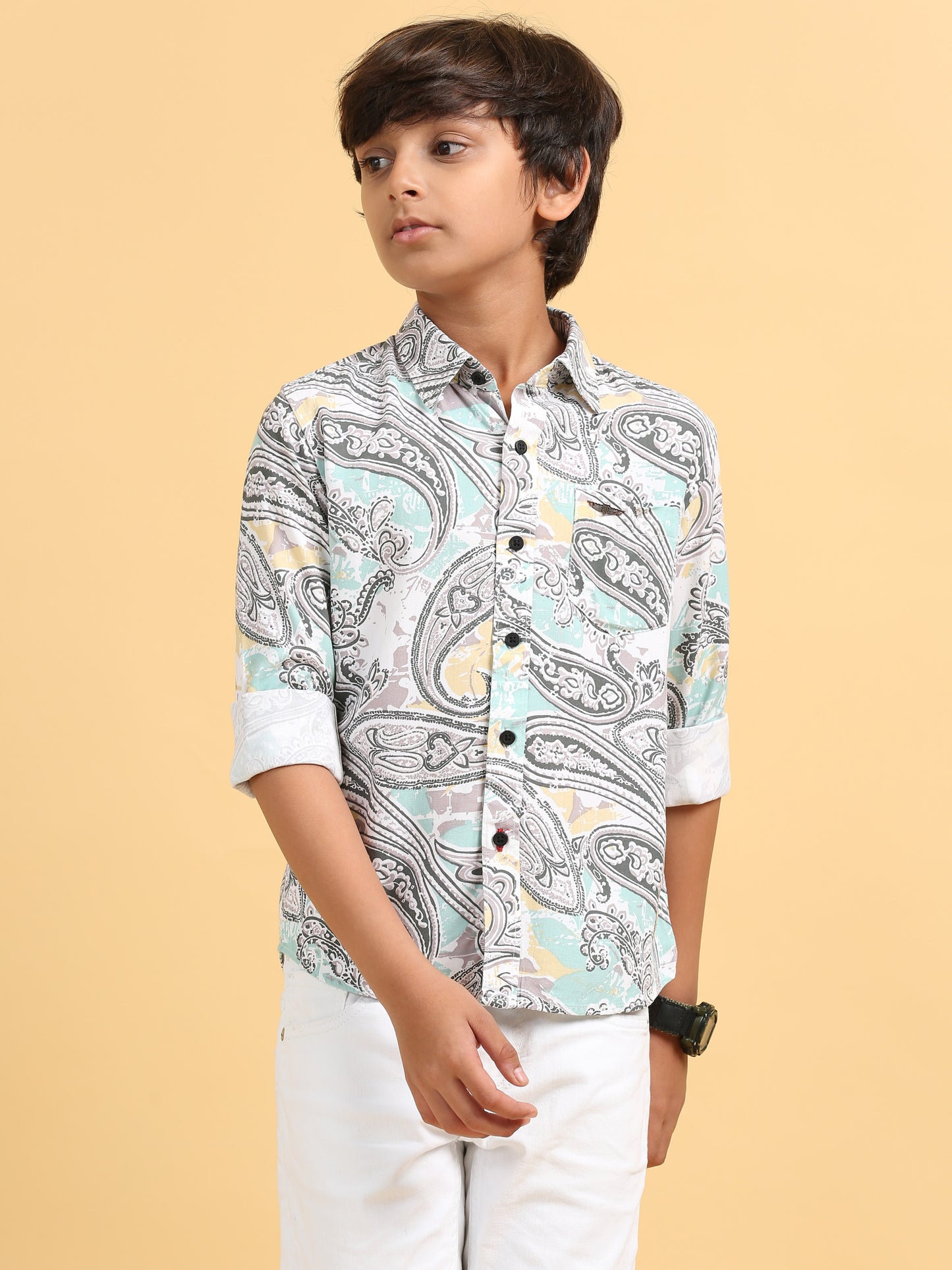 Aqua Grey Rayon Printed Shirt