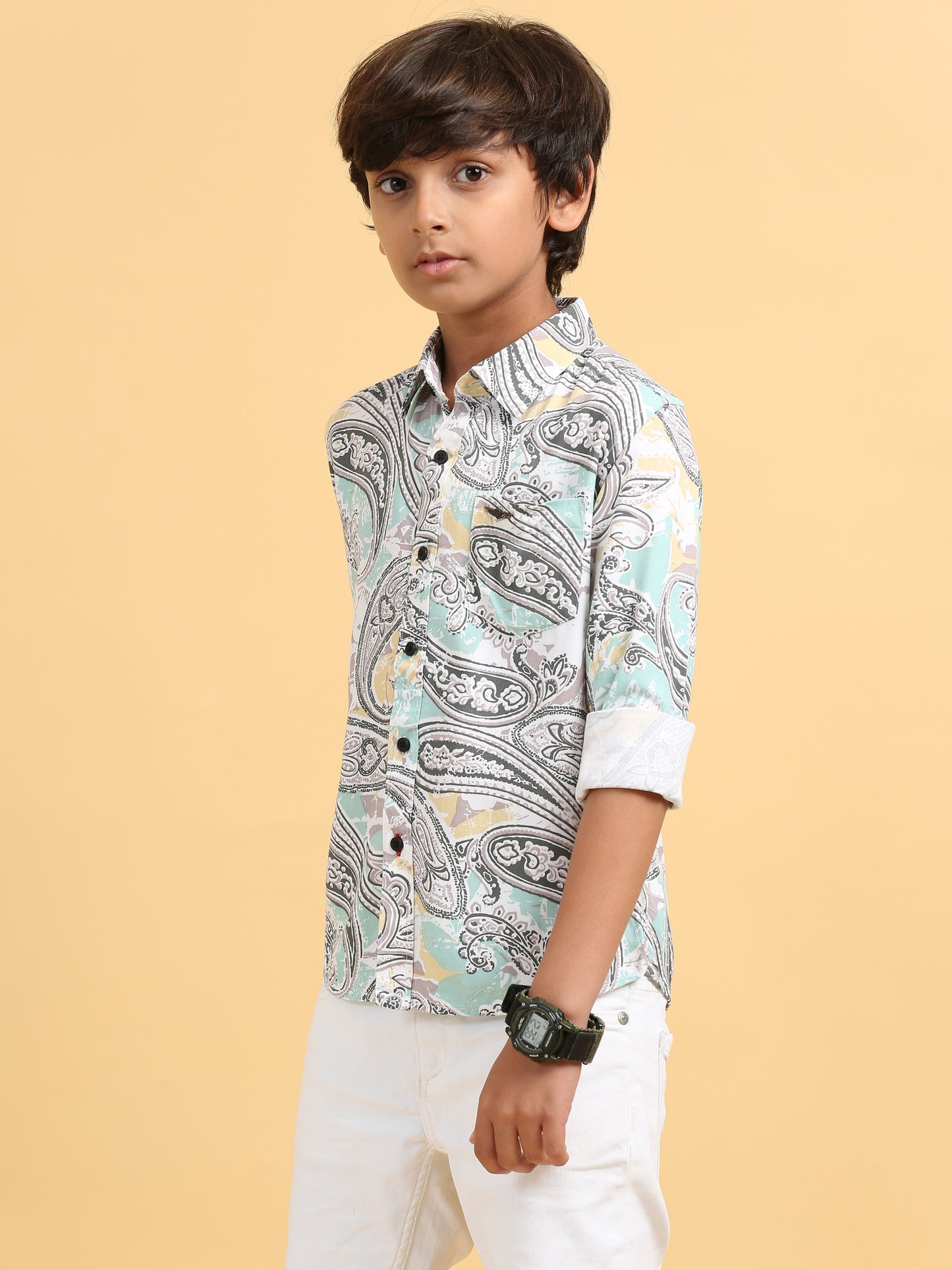 Aqua Grey Rayon Printed Shirt