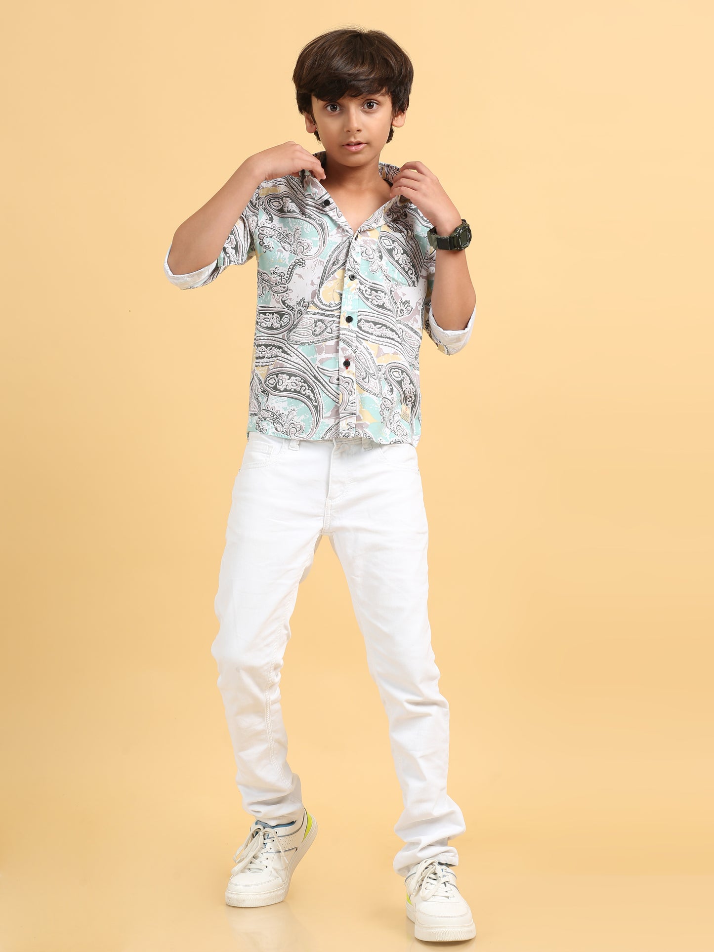Aqua Grey Rayon Printed Shirt