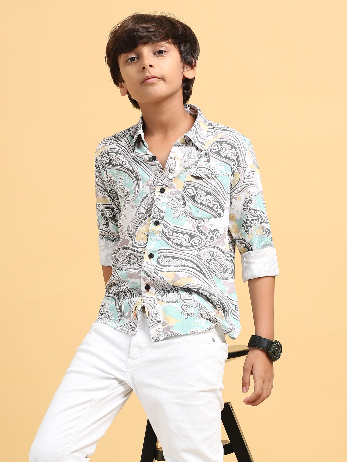 Aqua Grey Rayon Printed Shirt