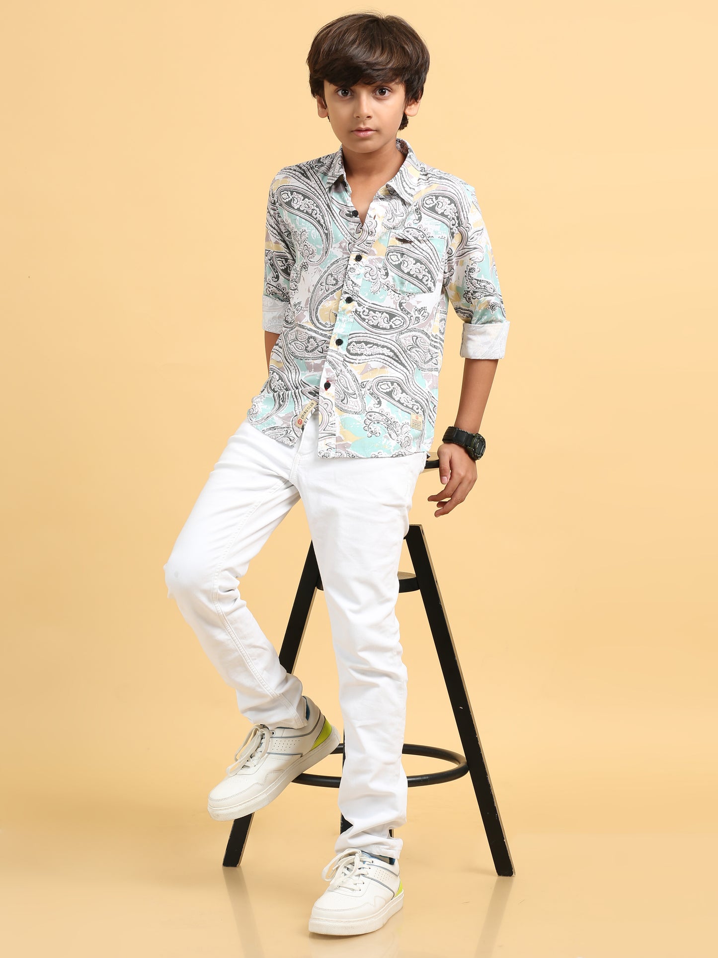 Aqua Grey Rayon Printed Shirt