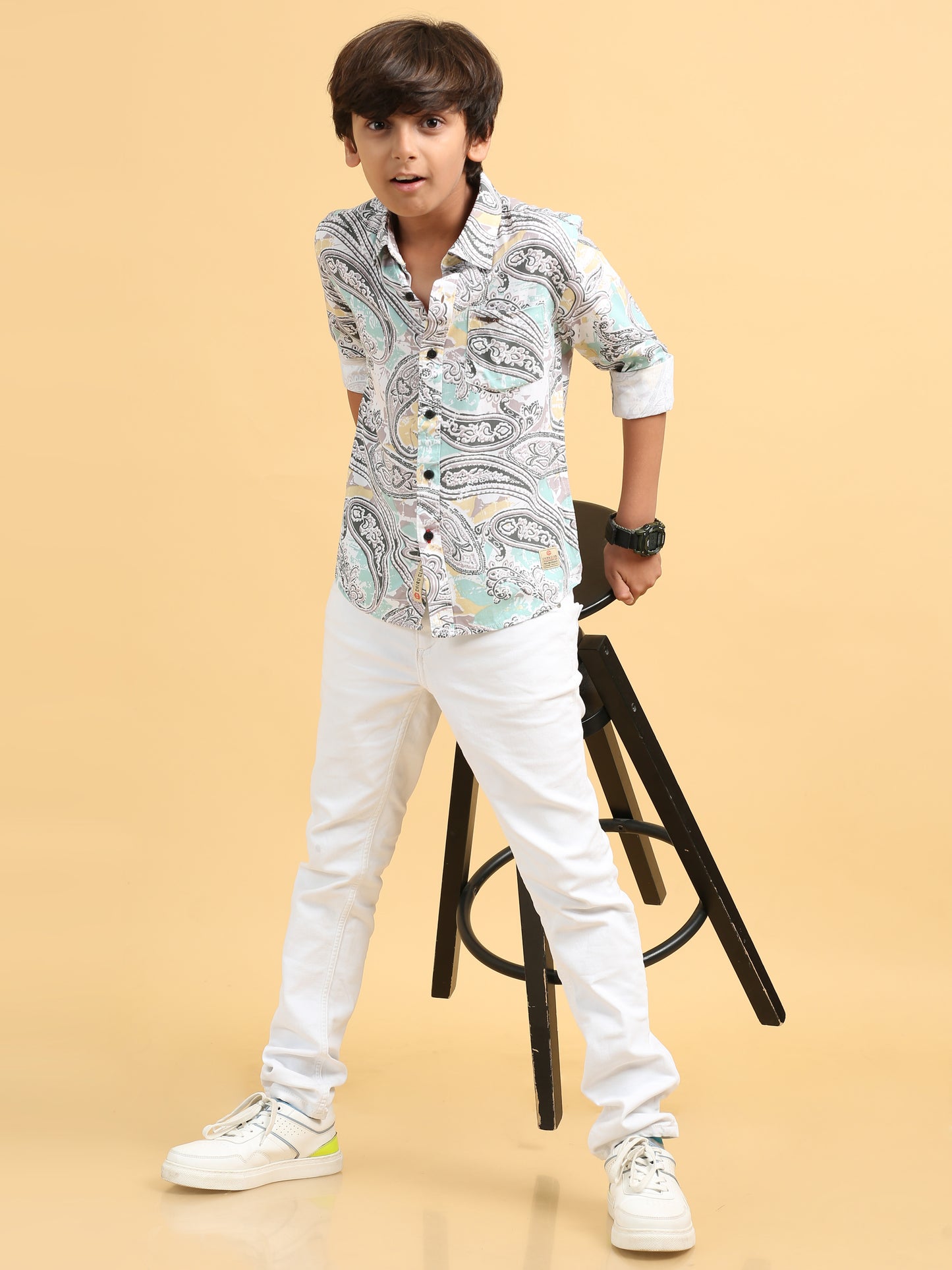 Aqua Grey Rayon Printed Shirt