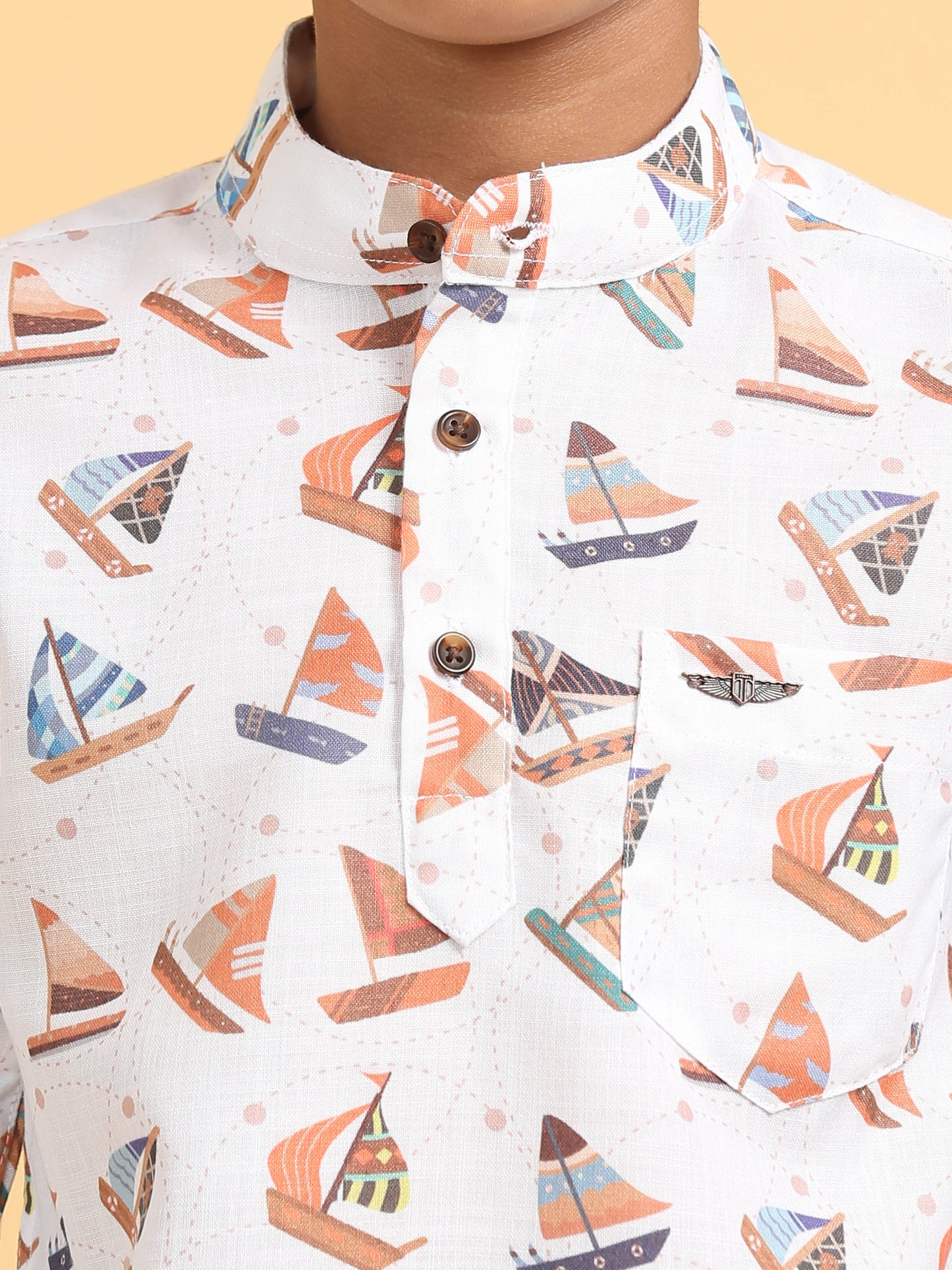 White Rayon Digital Printed Short Kurta
