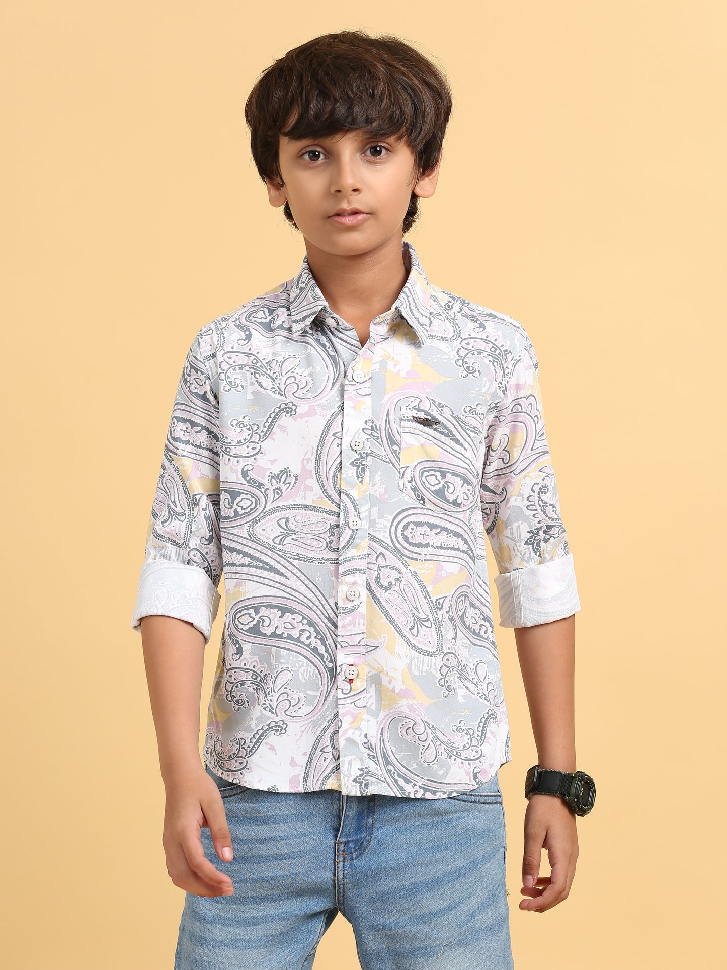 Pink & Grey Rayon Printed Shirt