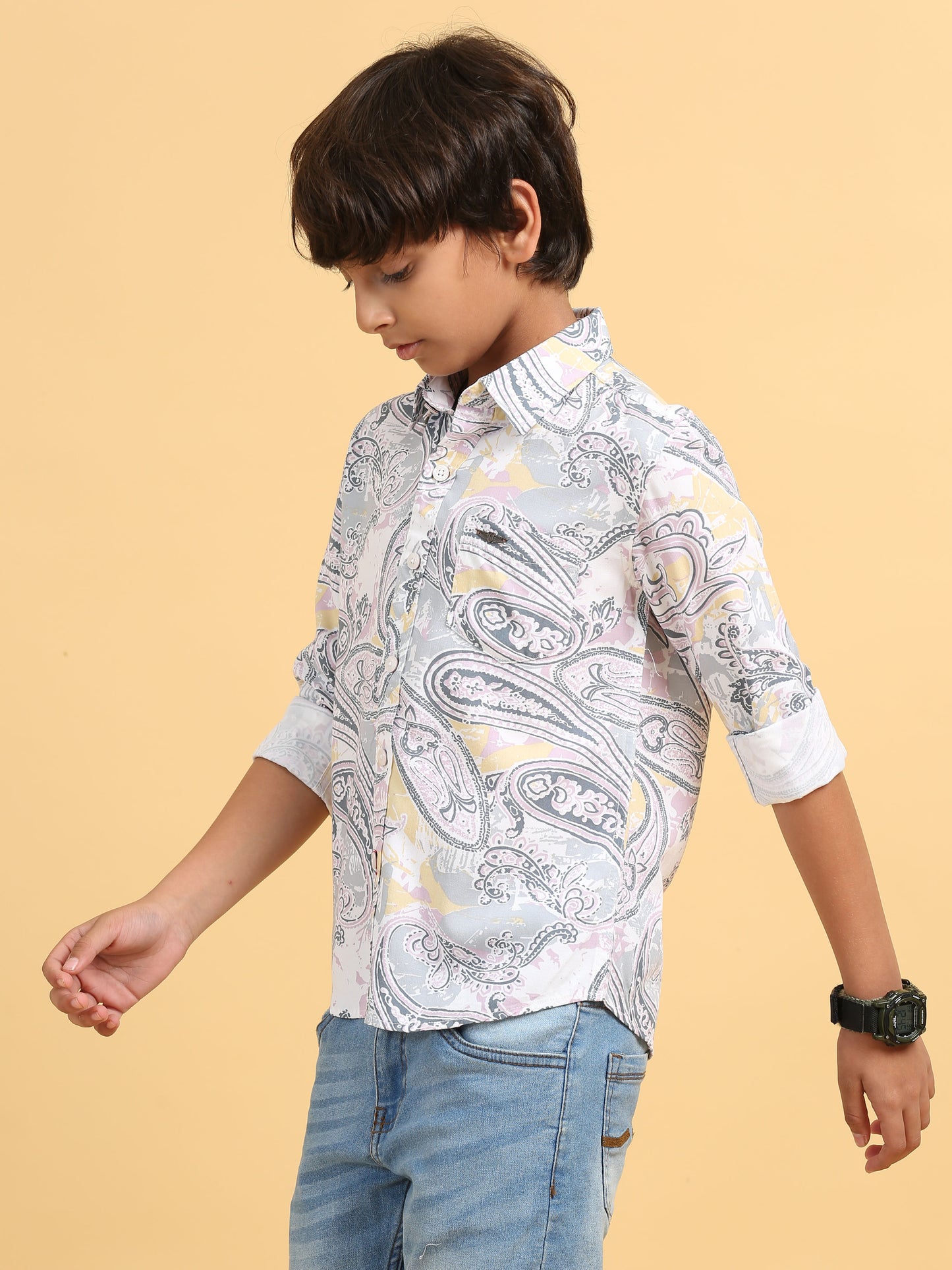 Pink & Grey Rayon Printed Shirt