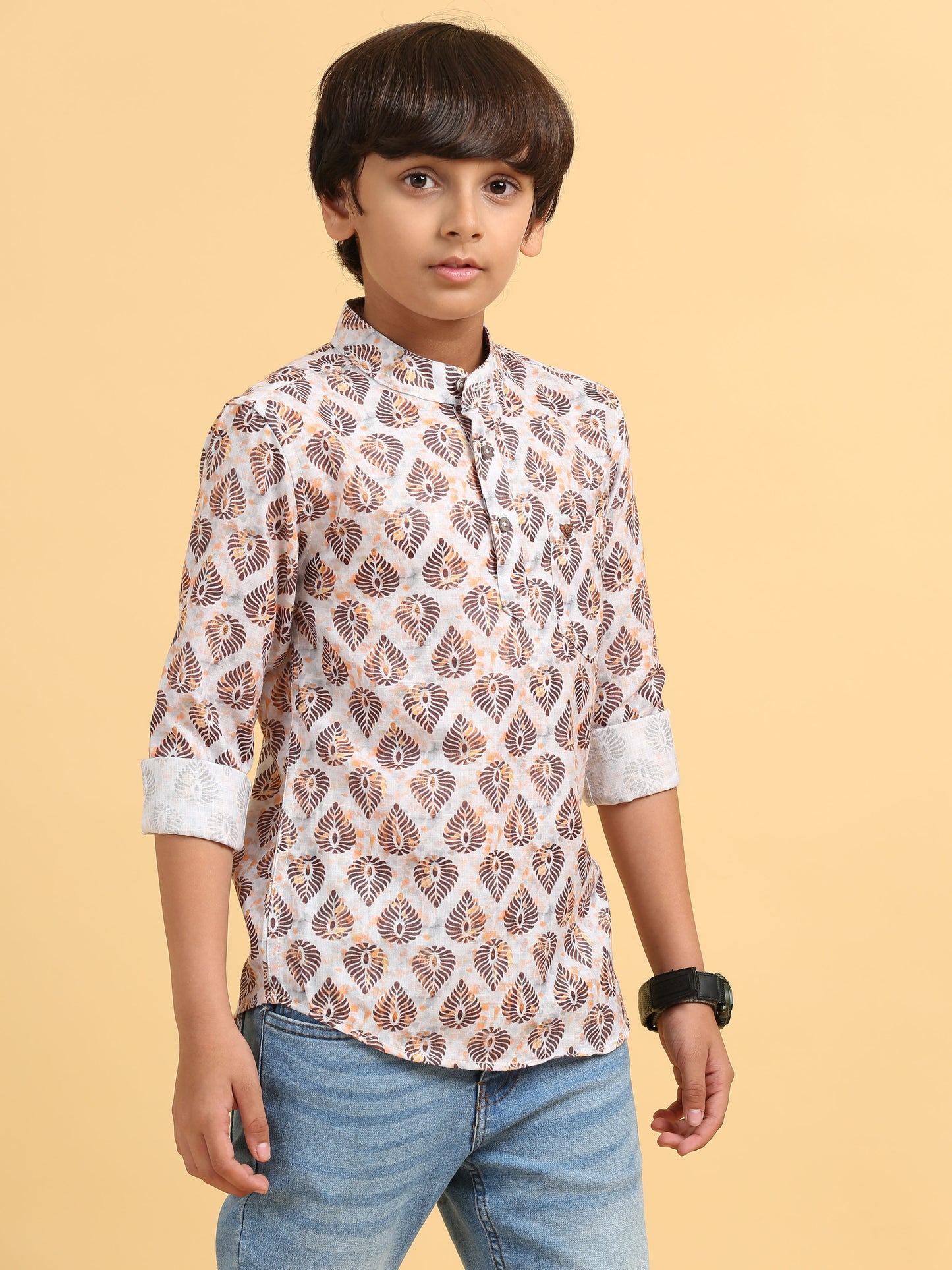 White Brown Rayon Digital Printed Short Kurta