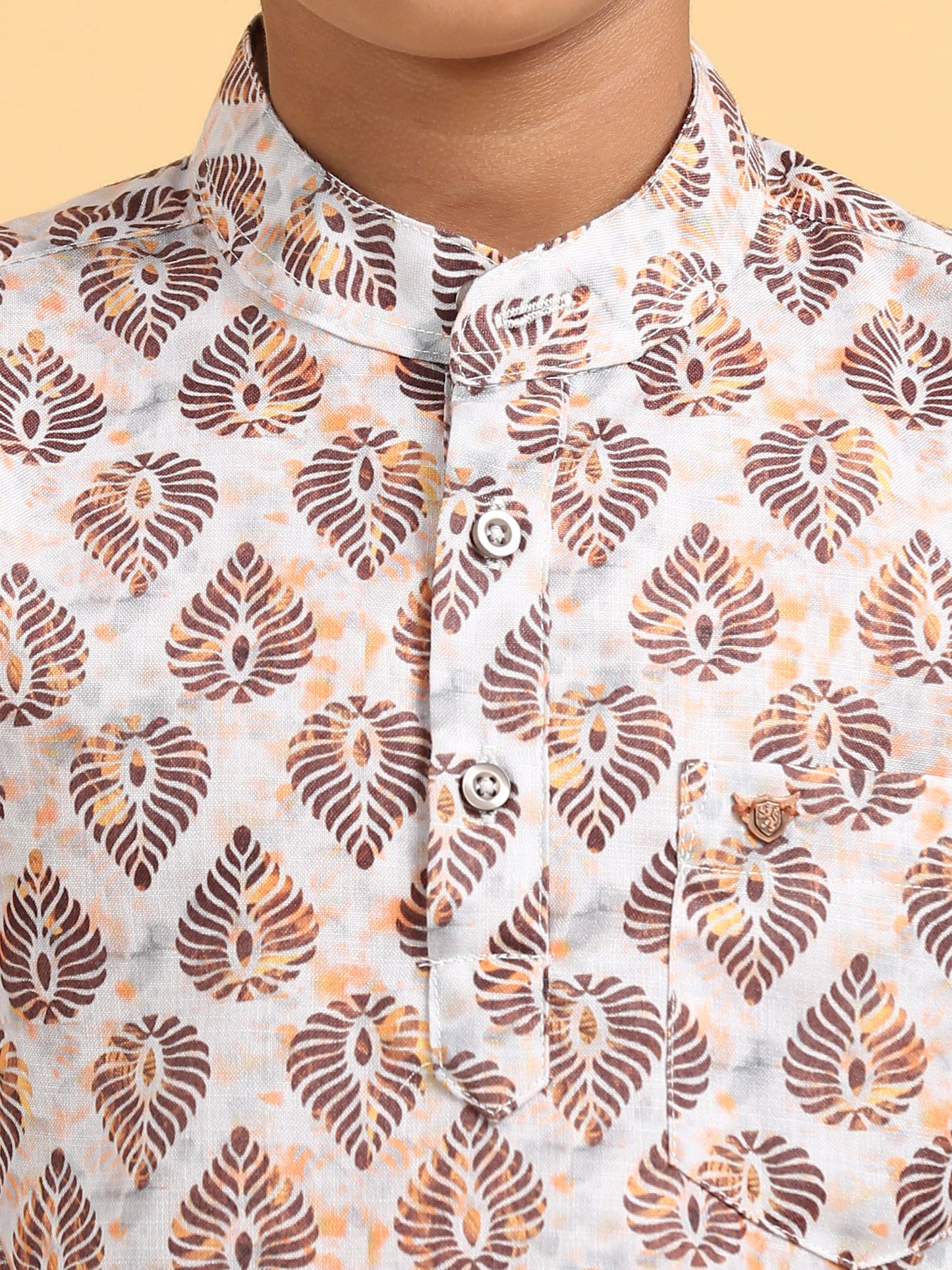 White Brown Rayon Digital Printed Short Kurta