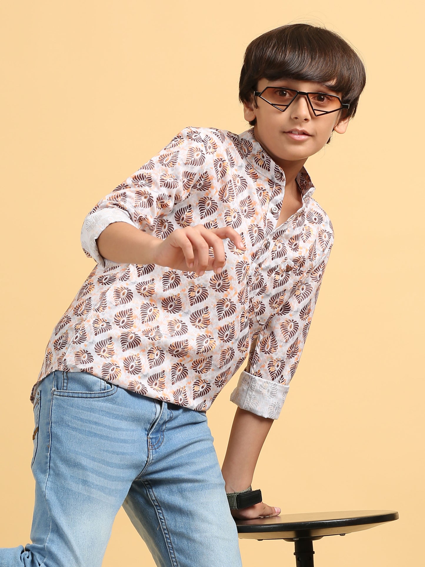 White Brown Rayon Digital Printed Short Kurta