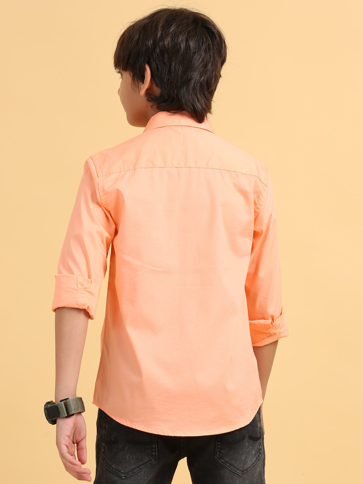 Orange Poplin Lycra Solid Shirt