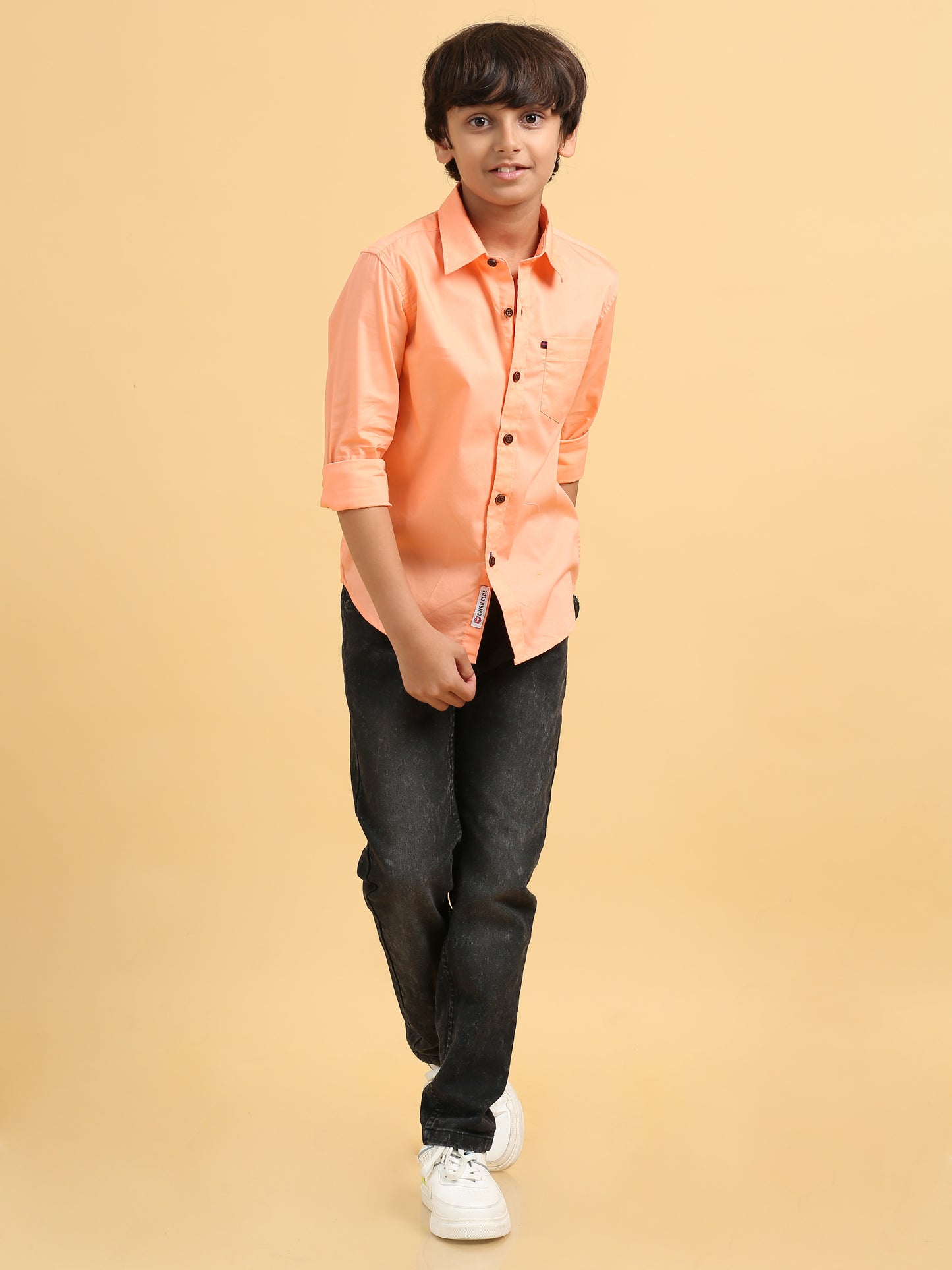 Orange Poplin Lycra Solid Shirt