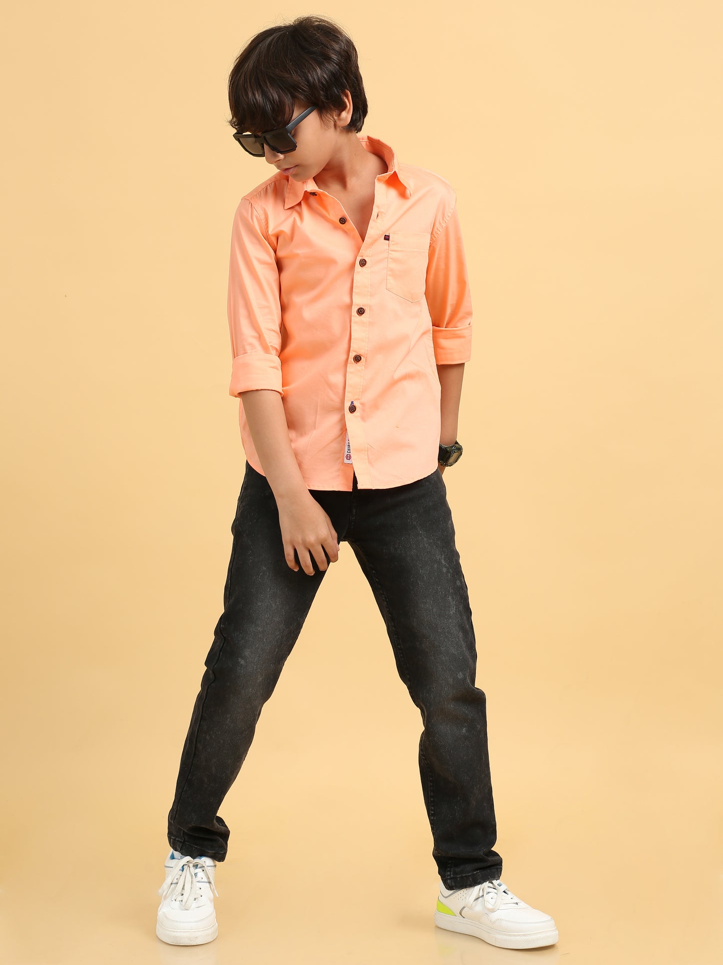 Orange Poplin Lycra Solid Shirt