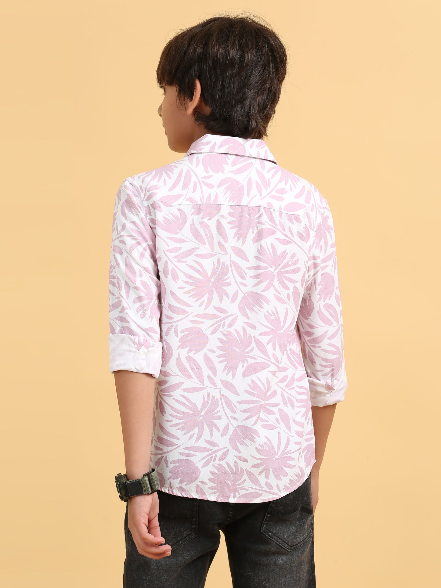 Salmon Pink Rayon Printed Shirt