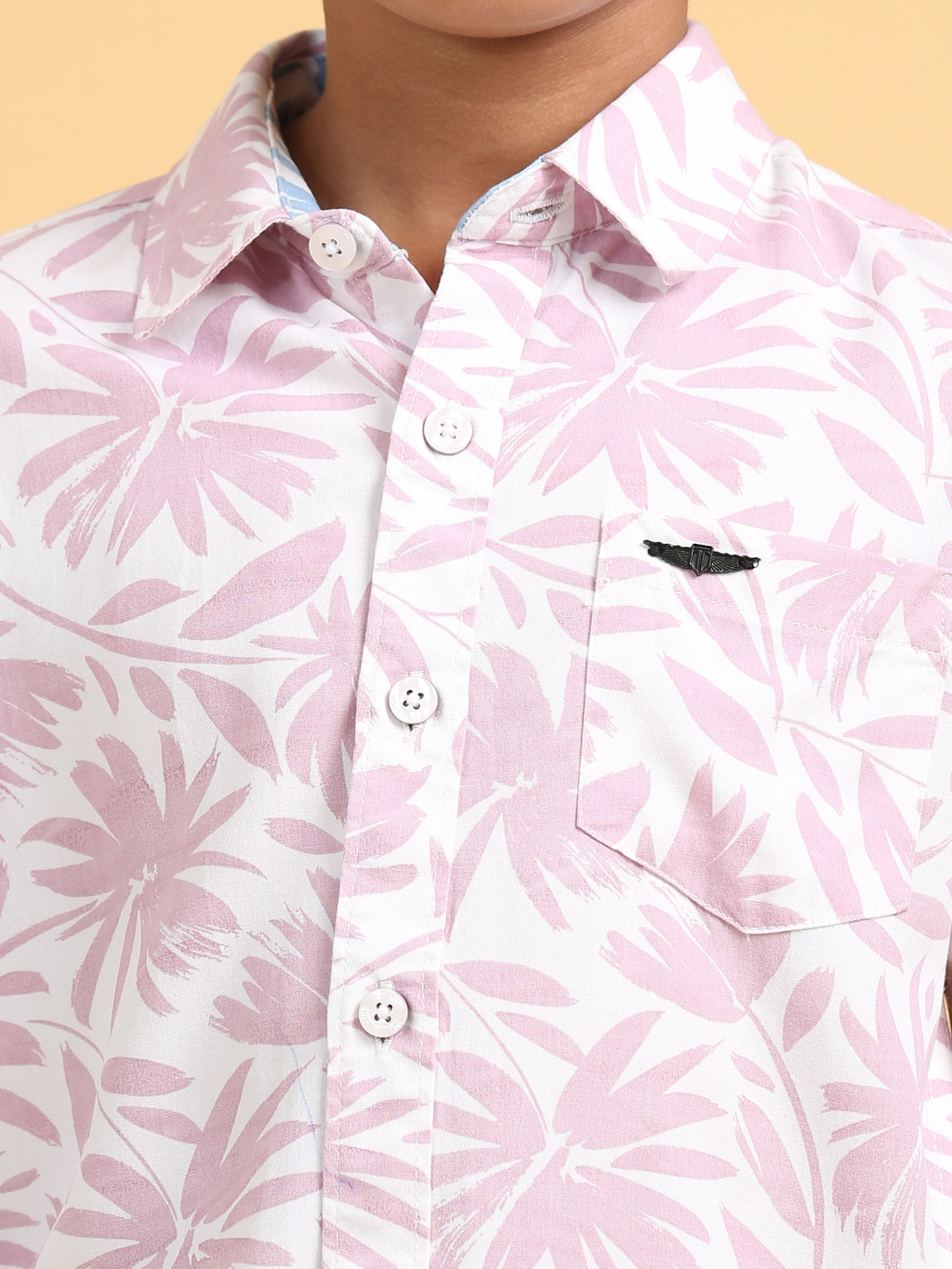 Salmon Pink Rayon Printed Shirt