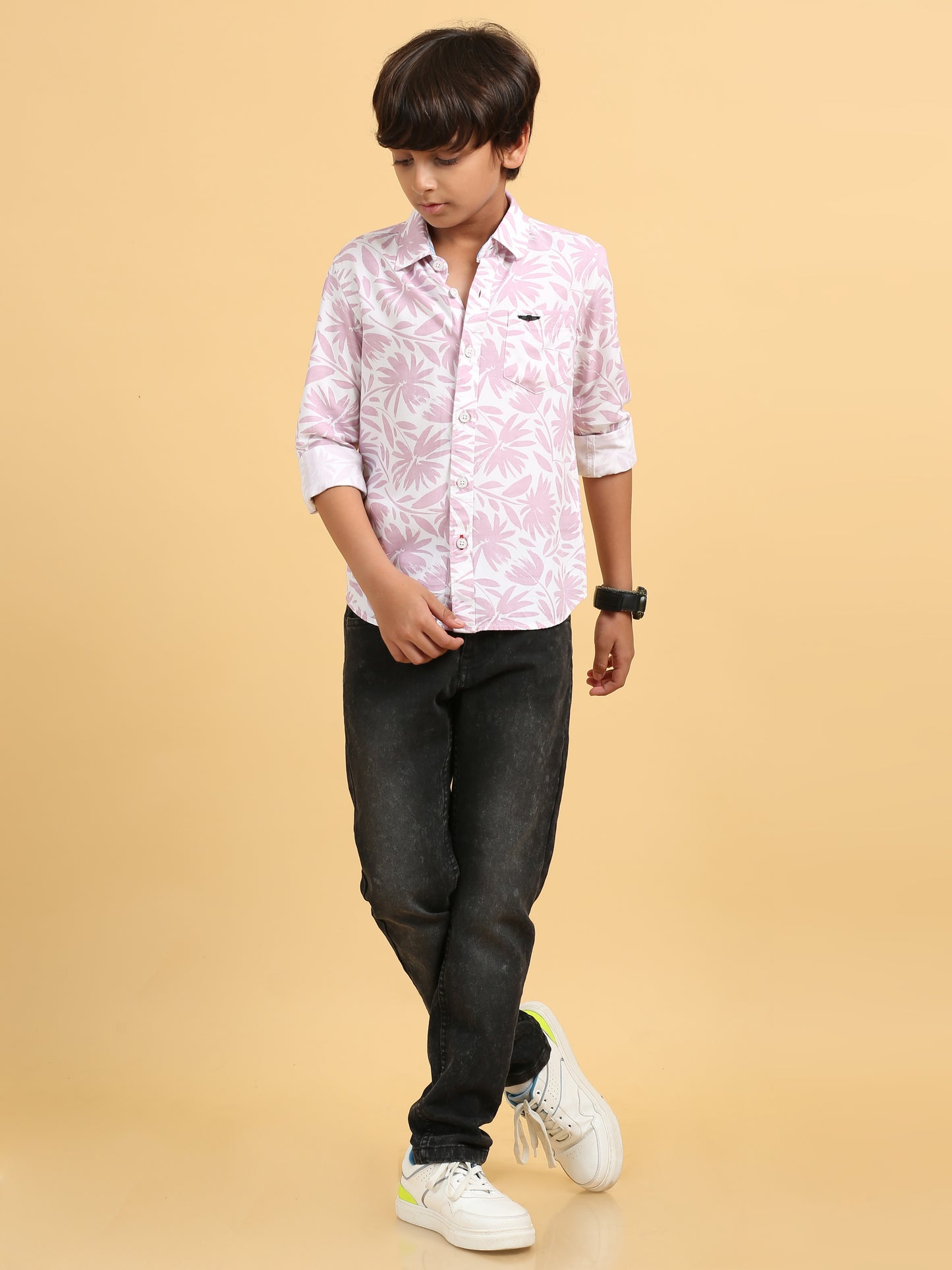 Salmon Pink Rayon Printed Shirt