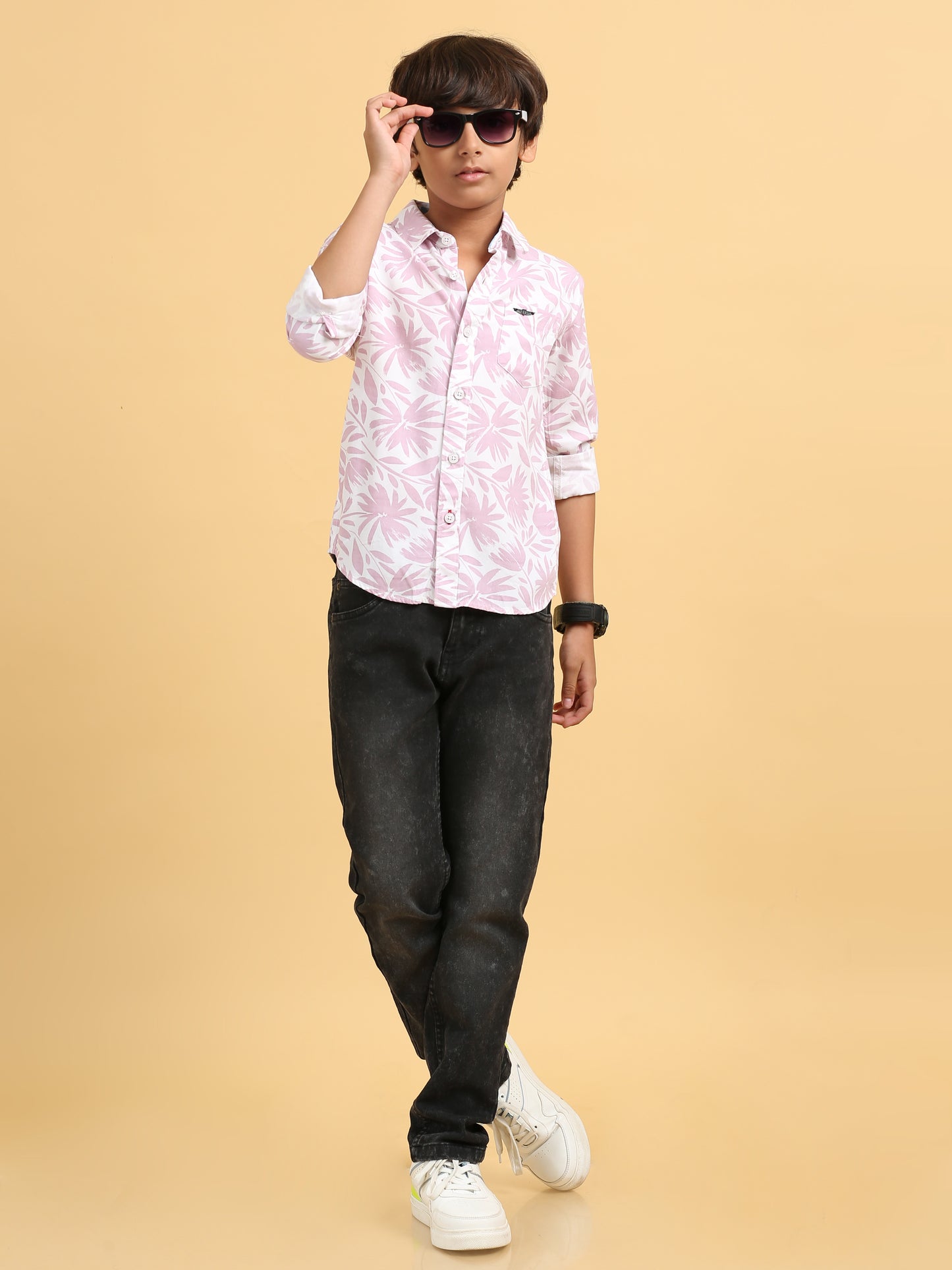 Salmon Pink Rayon Printed Shirt