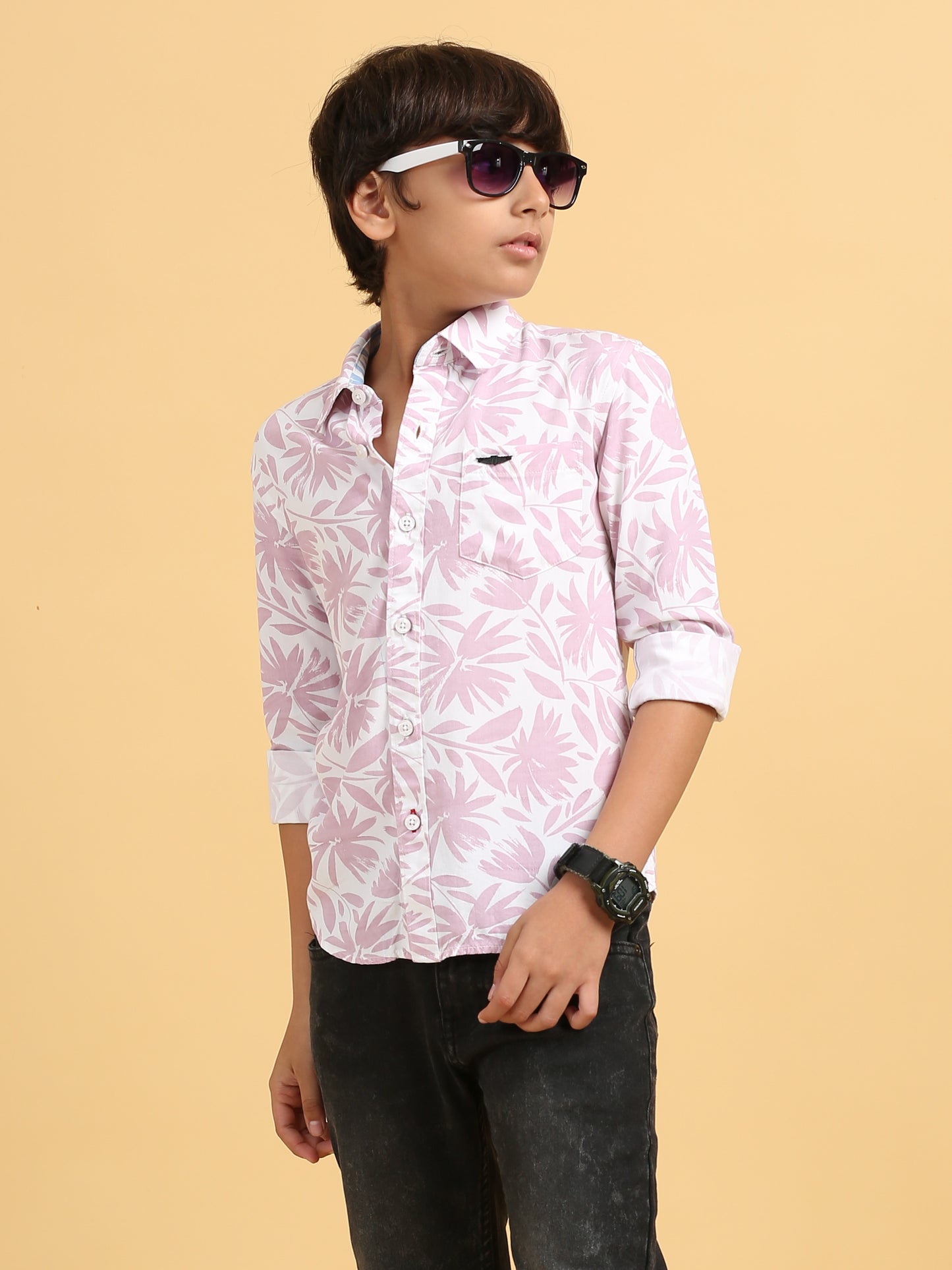Salmon Pink Rayon Printed Shirt