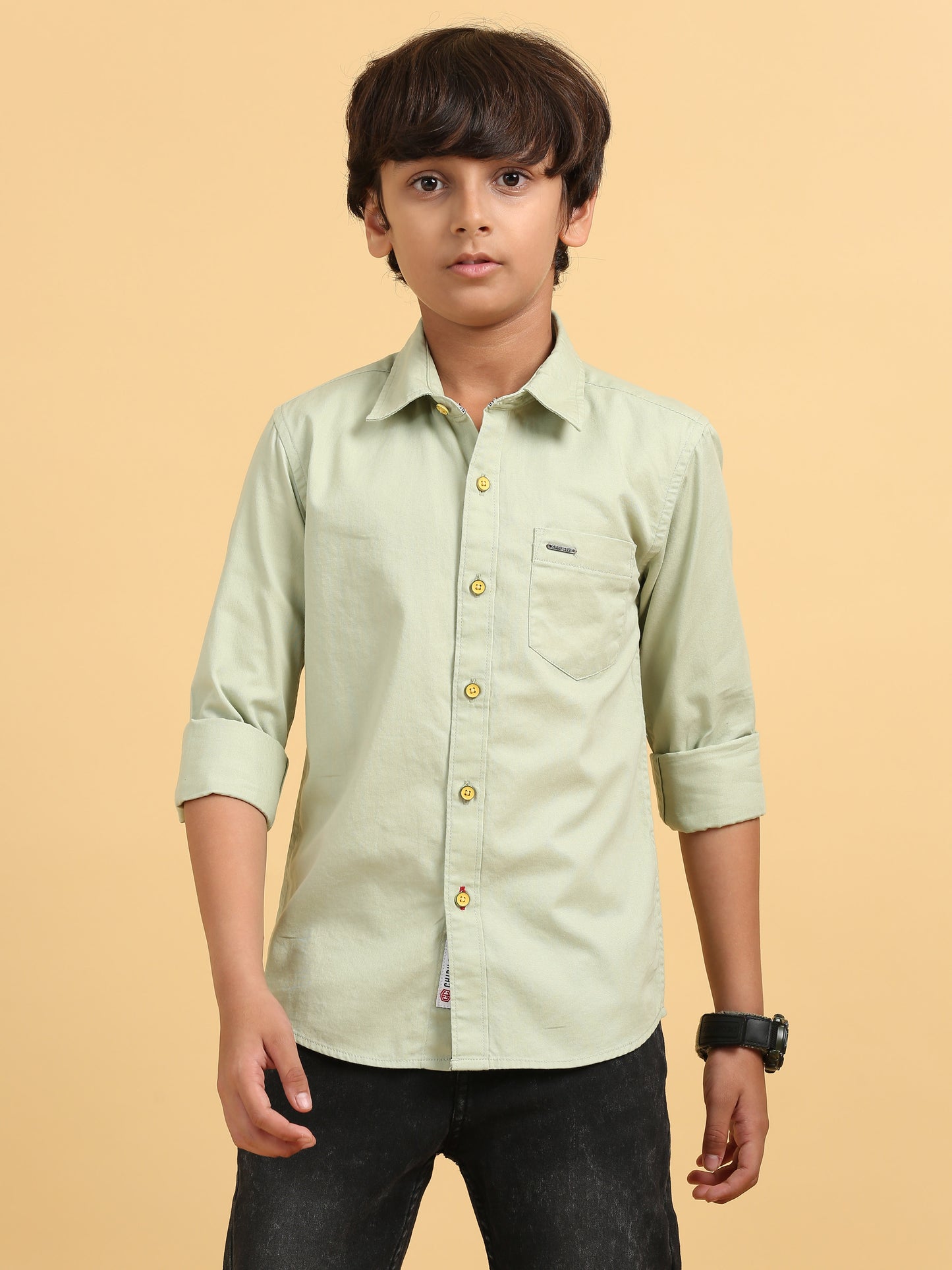 Sab Green Twill Leather Finish Solid Shirt