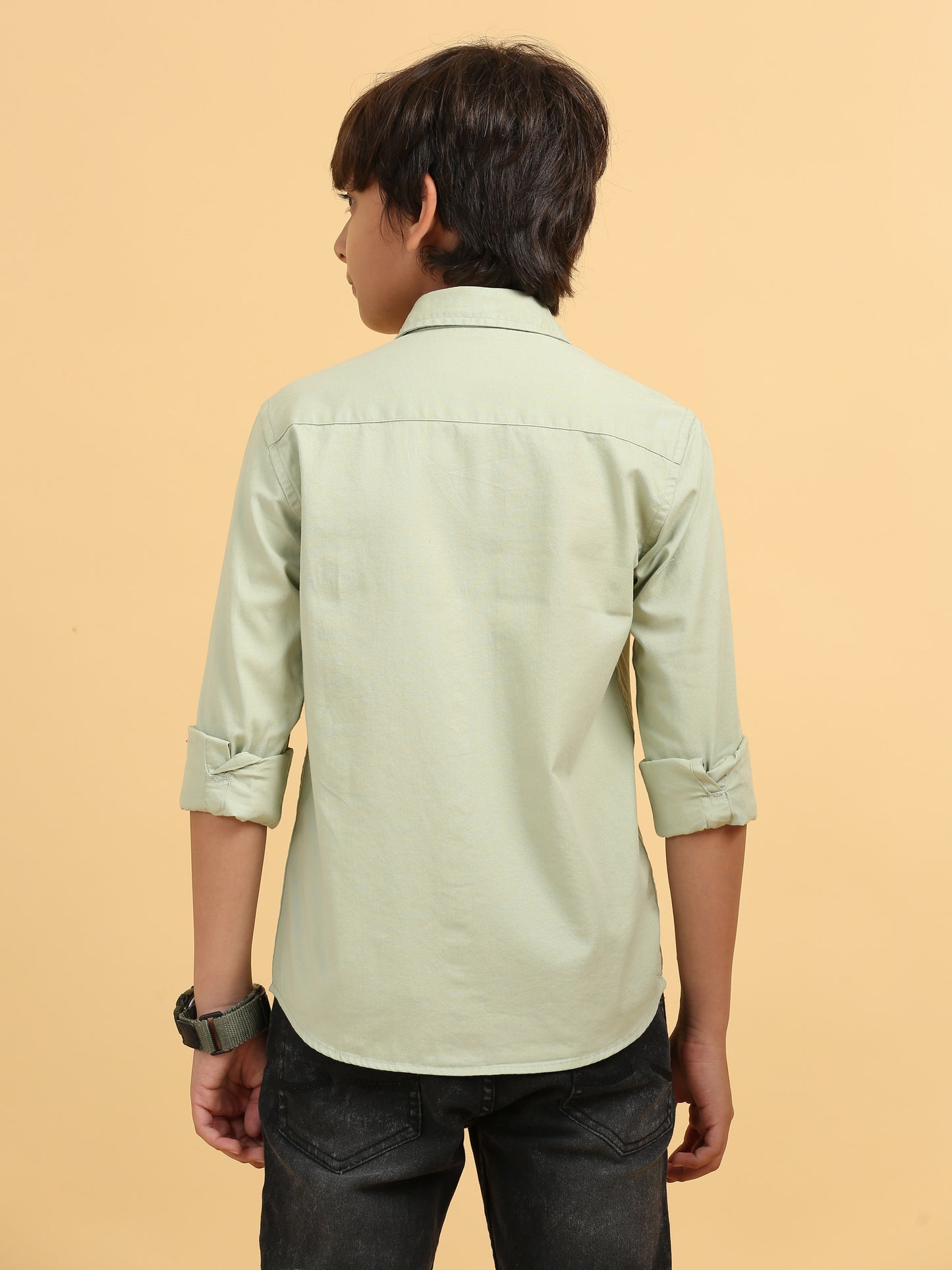 Sab Green Twill Leather Finish Solid Shirt