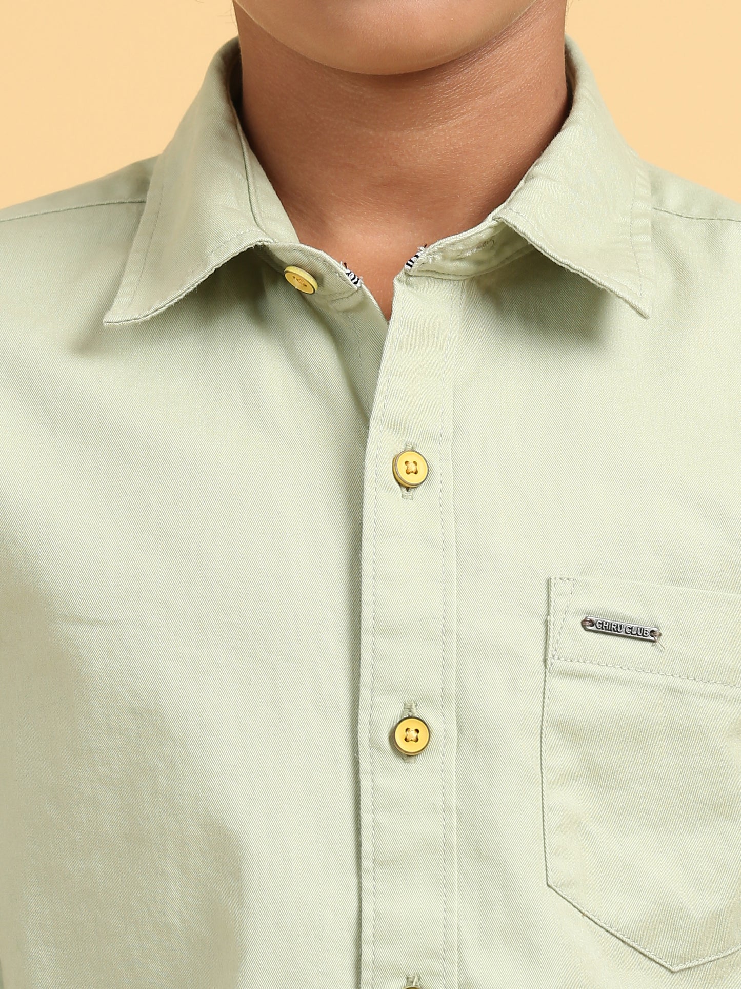 Sab Green Twill Leather Finish Solid Shirt