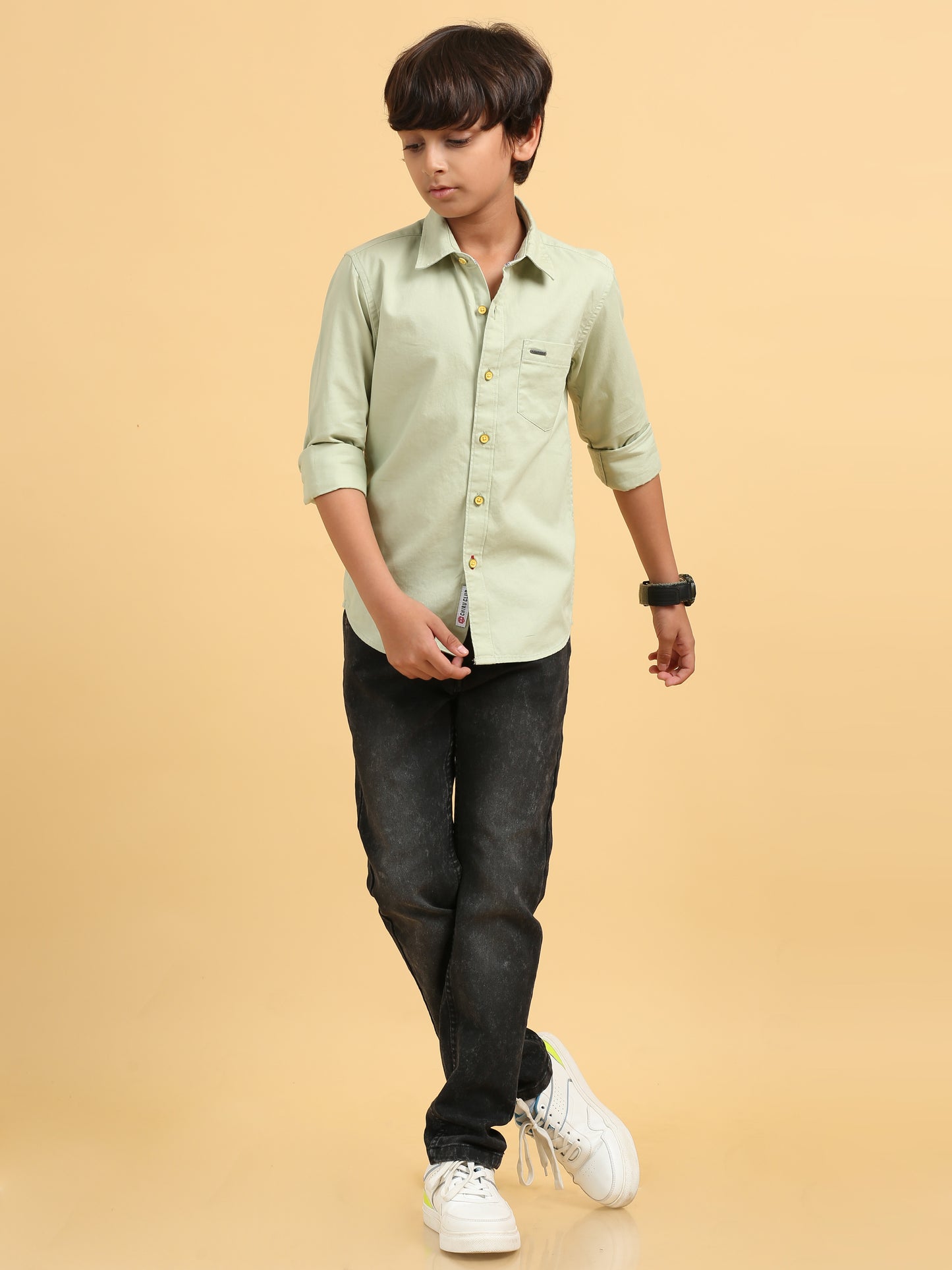 Sab Green Twill Leather Finish Solid Shirt